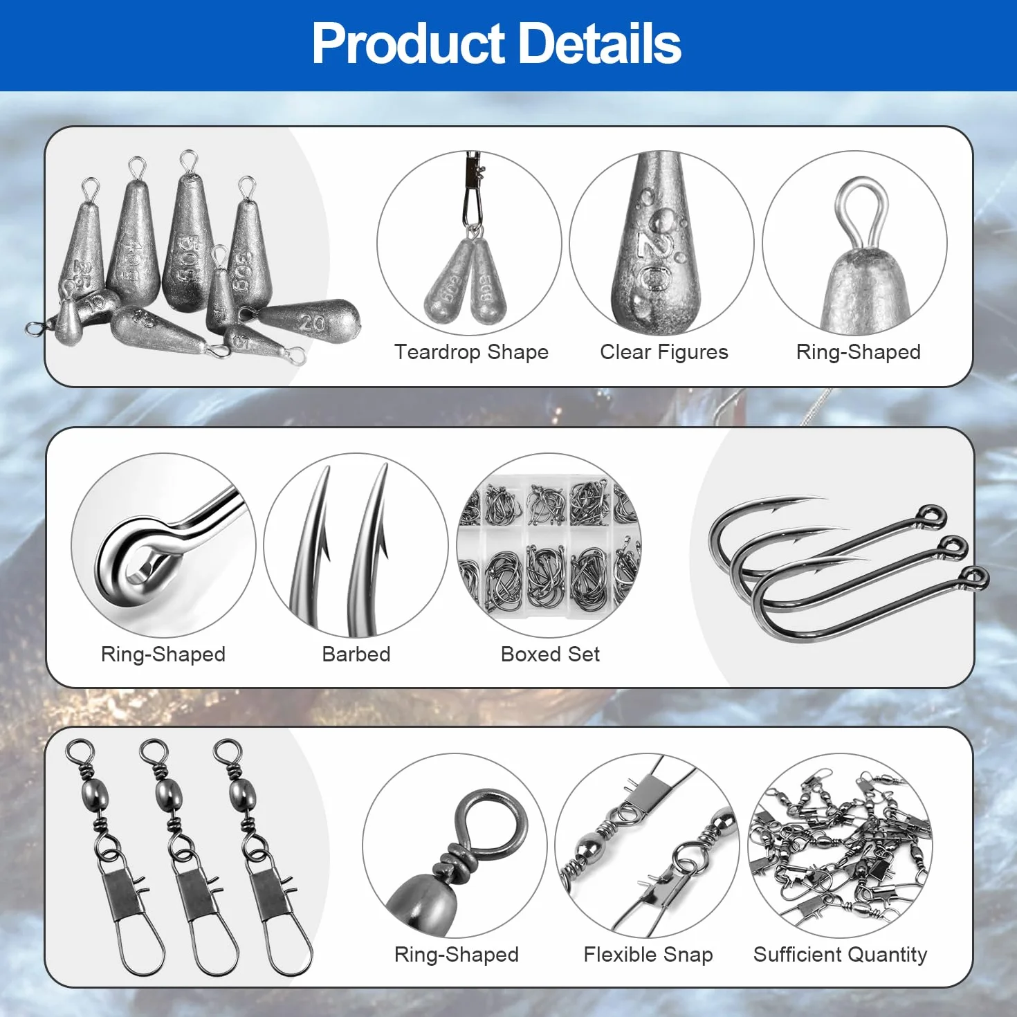 Set de Pêche 125 Pièces Plomb Emerillon Hameçon Truite Carpe Mer Accessoires