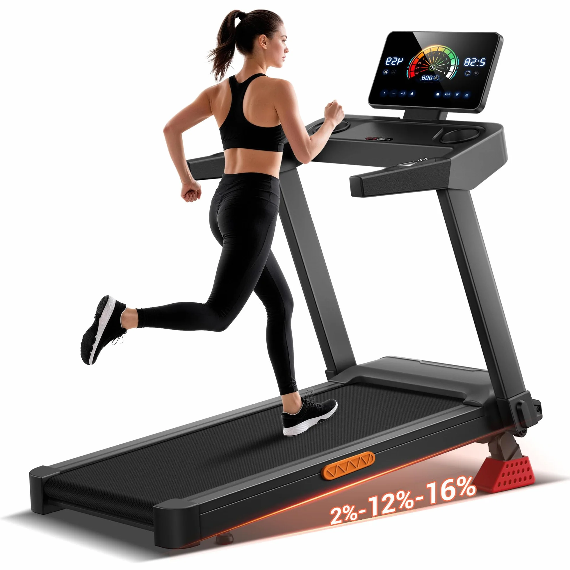 UMAY Tapis de Course Pliable Inclinable 16%, 14KM/H, 3,5CV, Charge Max 180KG