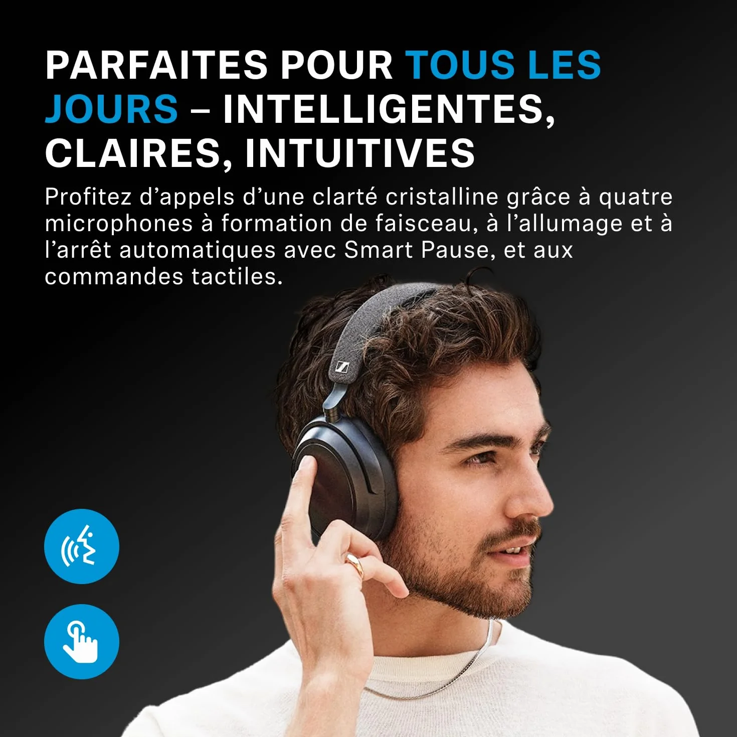 Sennheiser MOMENTUM 4 Casque Sans Fil à Réduction de Bruit, Casque Bluetooth pour Appels d'une Clarté Cristalline avec ANC Adaptatif, Casque Over Ear, 60 Heures d'Autonomie, Design Pliable, Noir