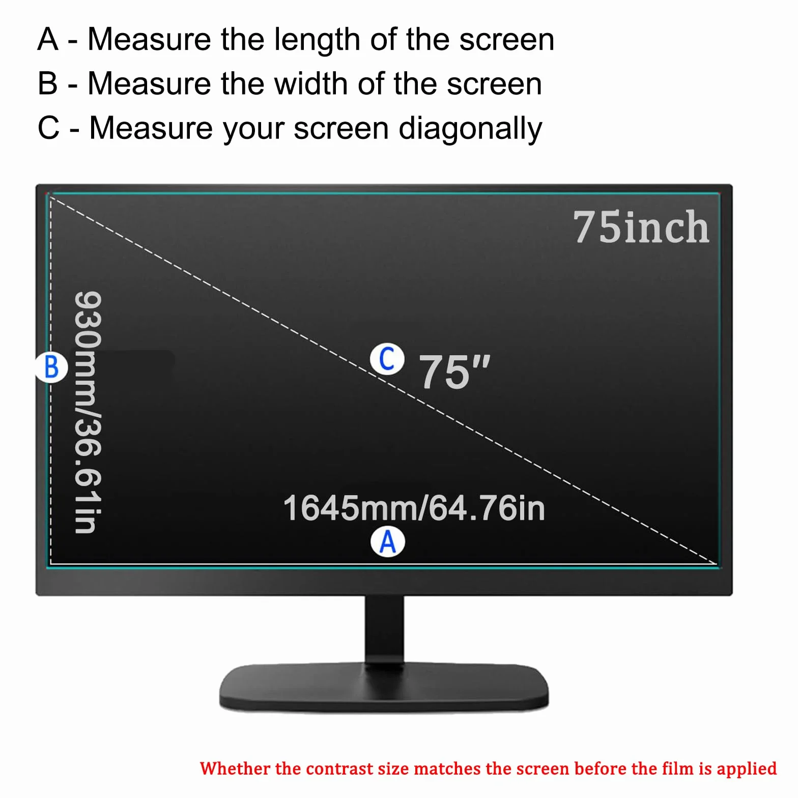 Protecteur d'écran TV 75 Pouces Anti-reflet Anti-UV Film Mat givré Protection des Yeux 1645x930mm