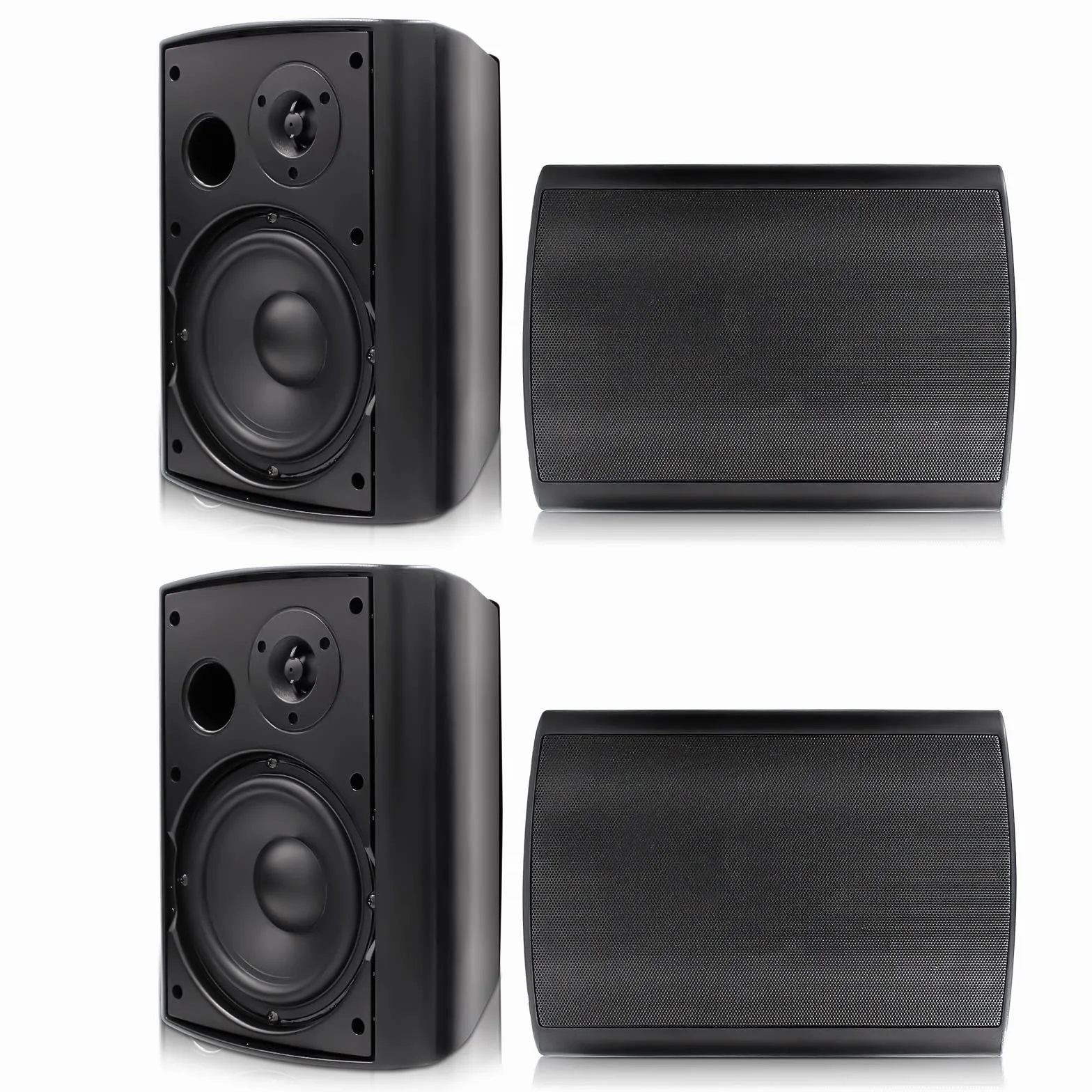 Herdio 6,5 Pouces Bluetooth Enceintes d'extérieur - Parleur 800W Haut - Parleur d'extérieur avec Source boîte d'amplificateur stéréo idéal pour terrasse extérieure Jardin Veranda (4 Noirs)