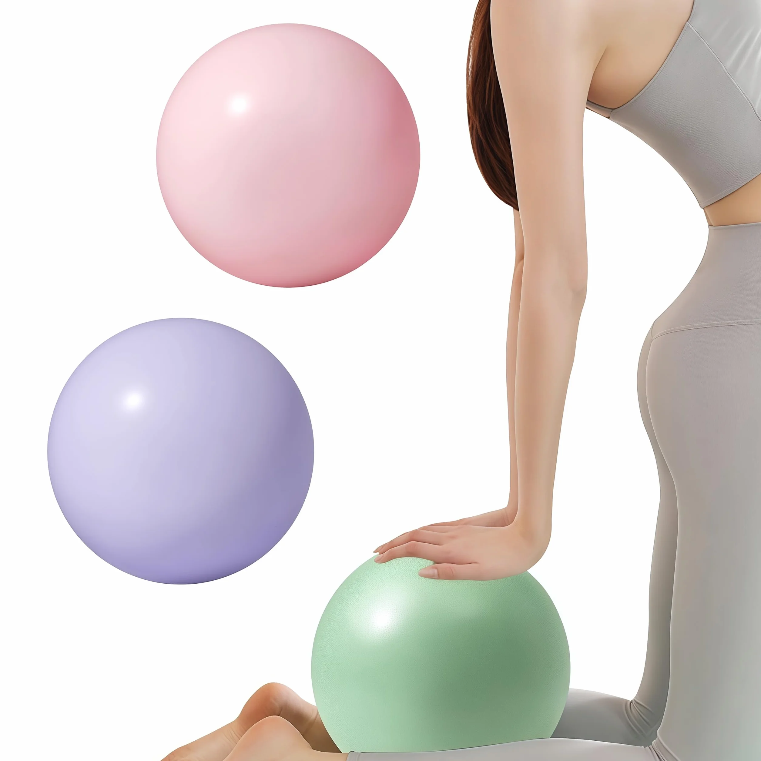 Lot de 3 balles de Pilates 25 cm antidérapantes rose violet vert avec tube de soufflage pour yoga et gym