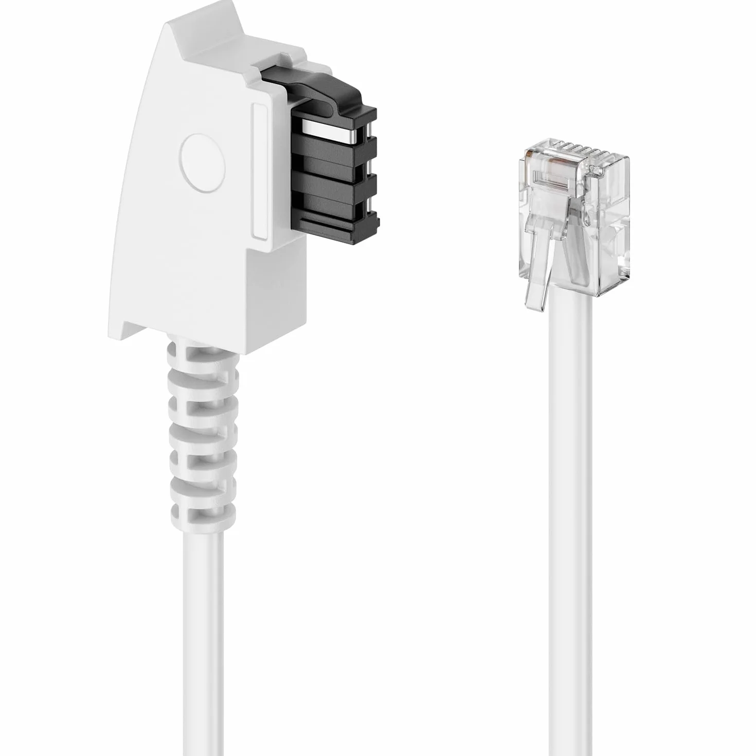 deleyCON 10m Câbles Téléphoniques TAE-F Mâle à RJ11 Mâle 6P4C Câble Plat Terminaux Analogiques à Prise Téléphonique TAE-F Téléphone Modem Routeur Répondeur Blanc