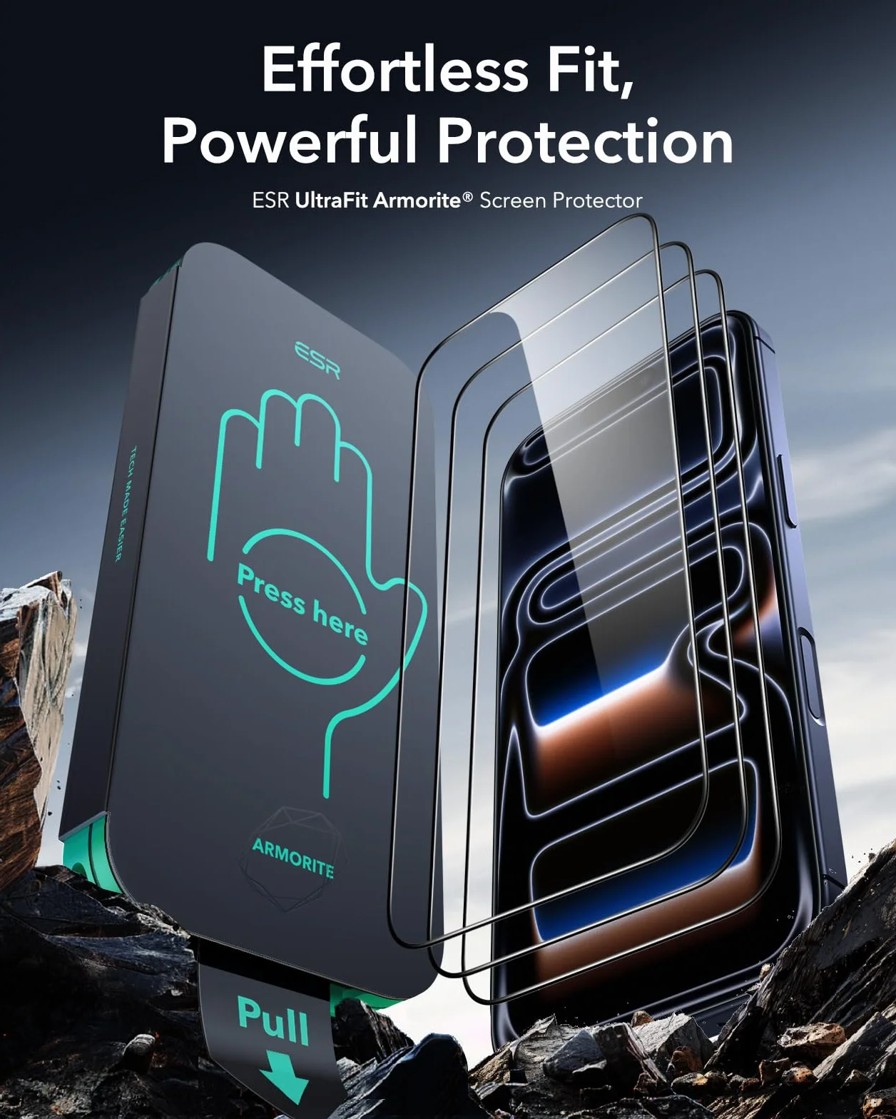 ESR Verre Trempé pour iPhone 17 Pro Max, 9H+ Protections D'écran, Armorite Ultra-résistant de Qualité Militaire, Incassable et très durable, avec Plateau UltraFit Mis à Jour, Lot de 3