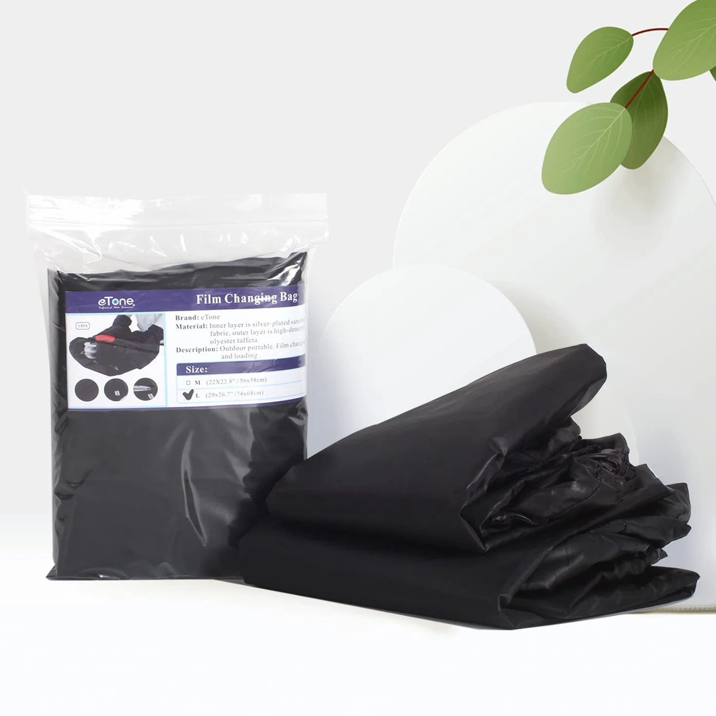 eTone Manchon de Chargement de Films transportable (Chambre Noire) Sac à Fermeture Double Couche de Dimensions 55x58cm (21.6x22.8) extérieure (M Bag)