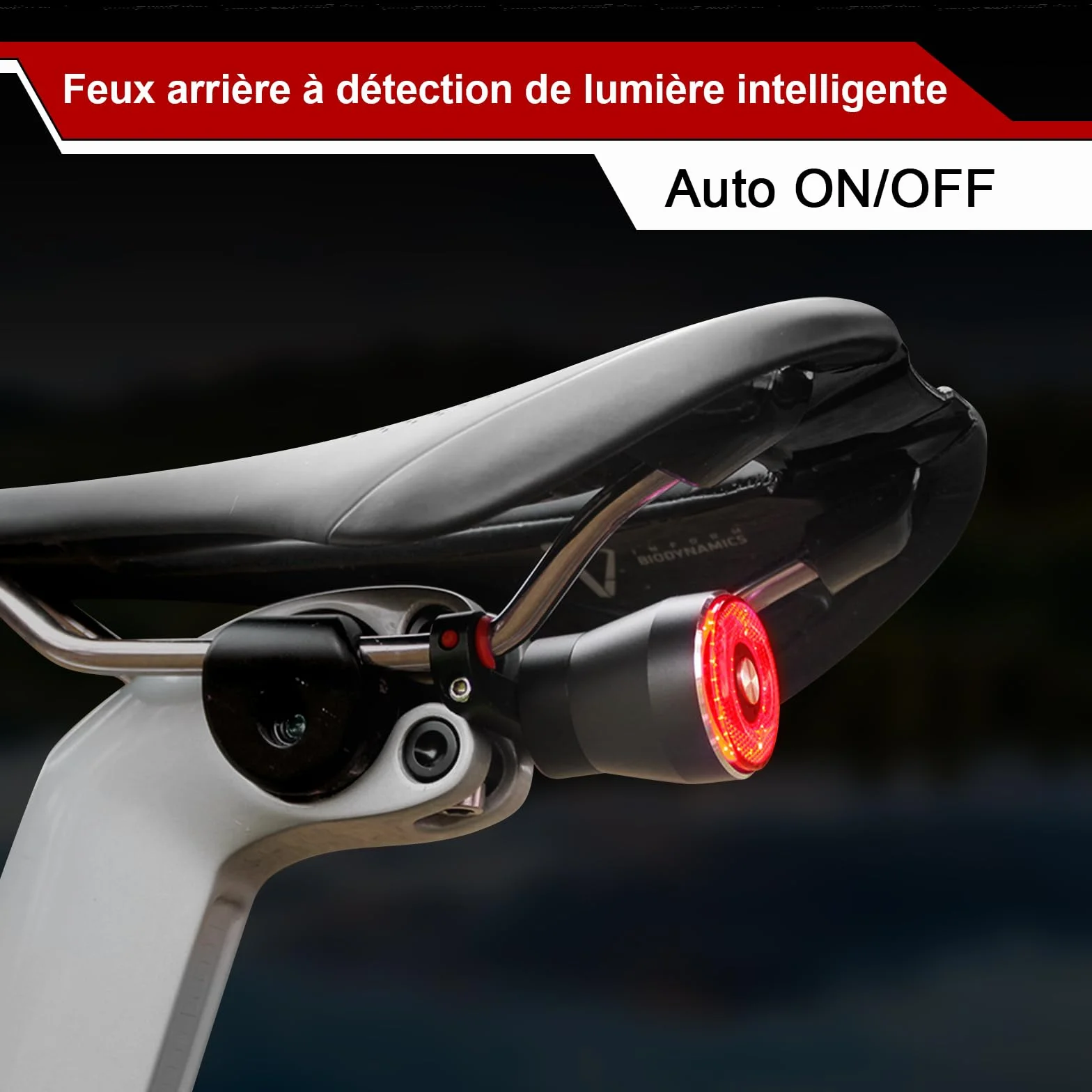 EBUYFIRE Feu arrière vélo Intelligent USB Rechargeable IPx6 Etanche 4 Modes LED