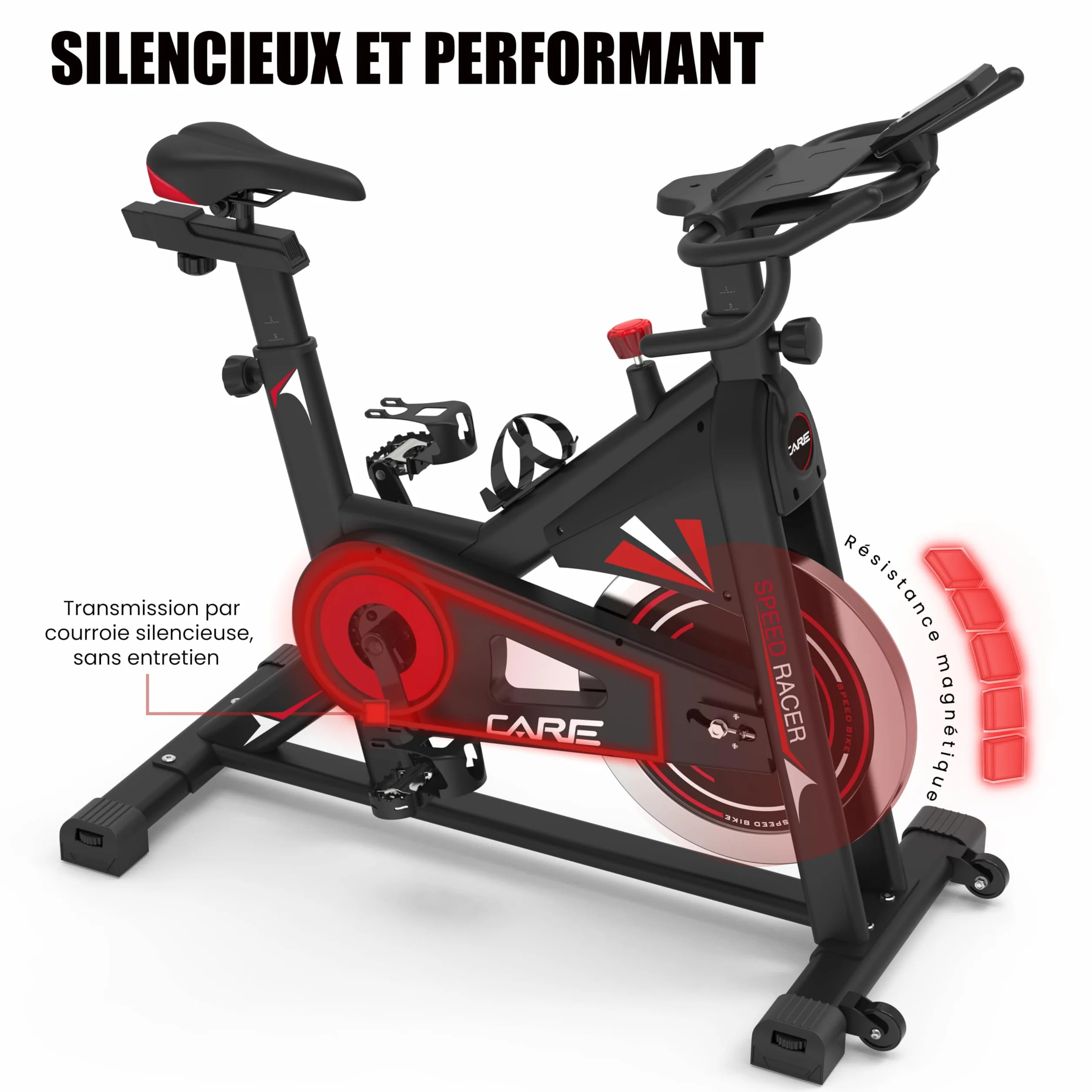 Vélo d'appartement CARE FITNESS Speed racer avec écran LCD 22kg guidon et selle réglable