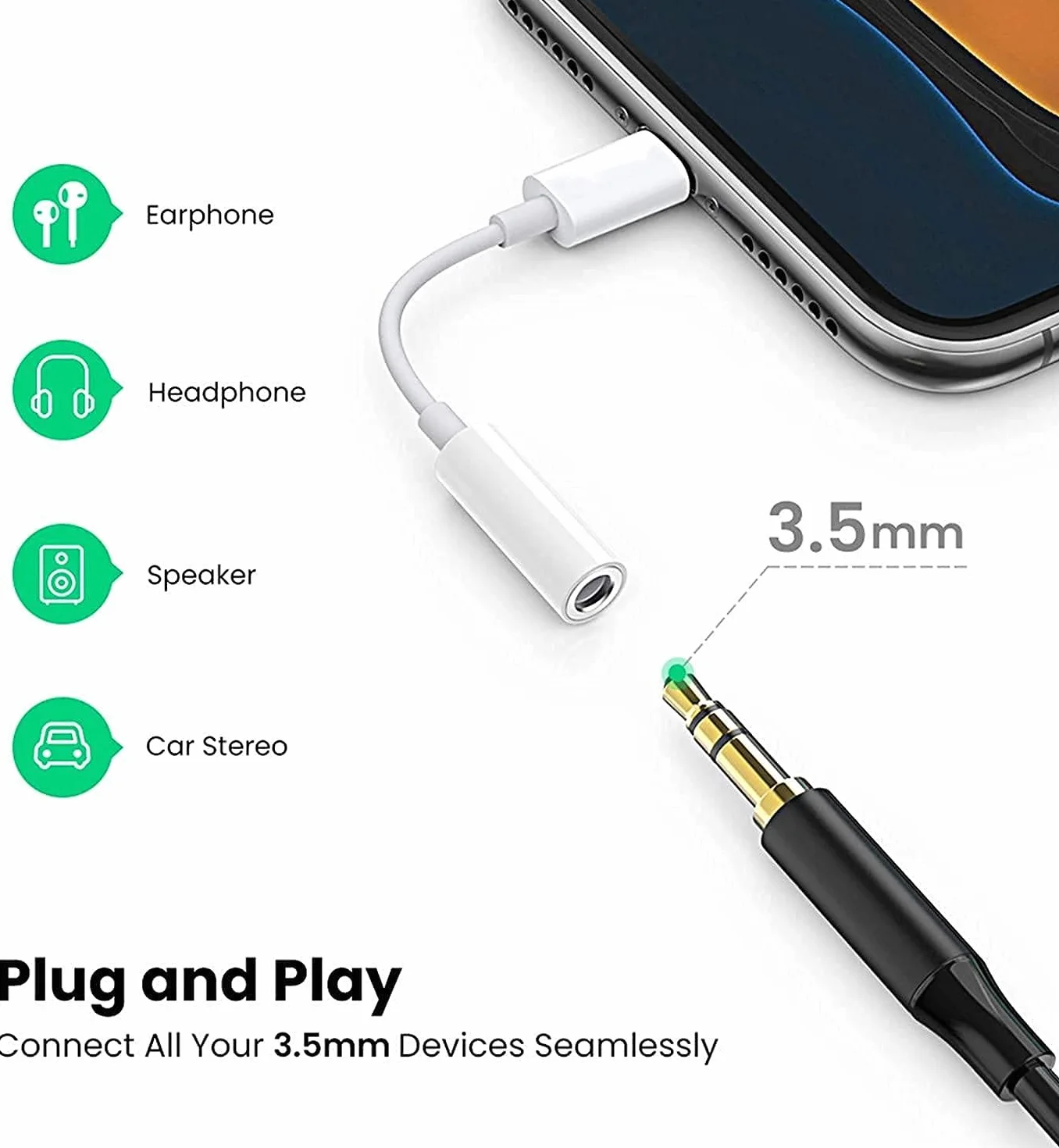 Apple MFi Adaptateur Lightning vers Prise Casque 3,5 mm Lot de 2 pour iPhone 14 13 12 11 XS XR X 8