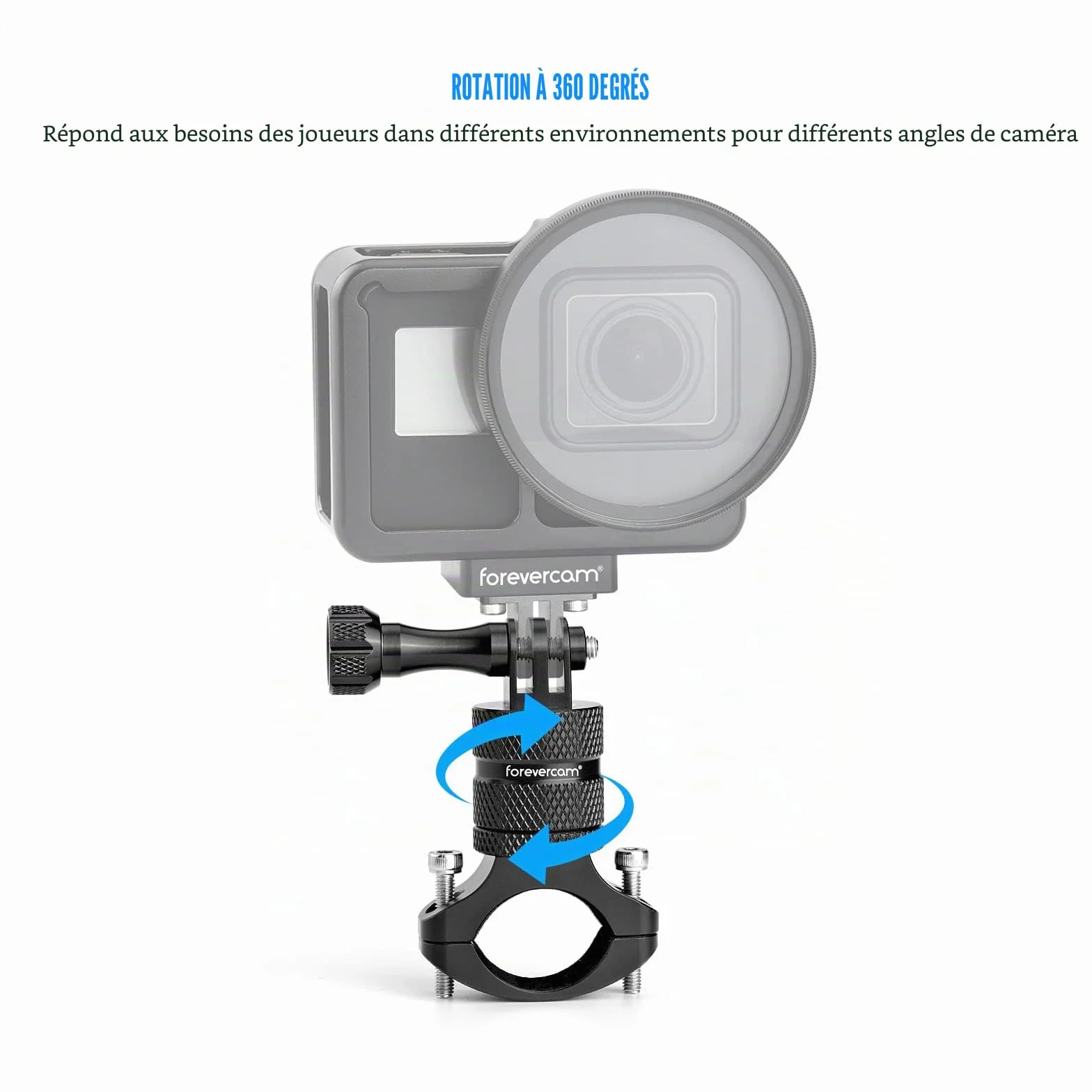 Forevercam-Support de caméra d’action en alliage d’aluminium pour guidon de vélo, rotation à 360 degrés, compatible avec diverses caméras