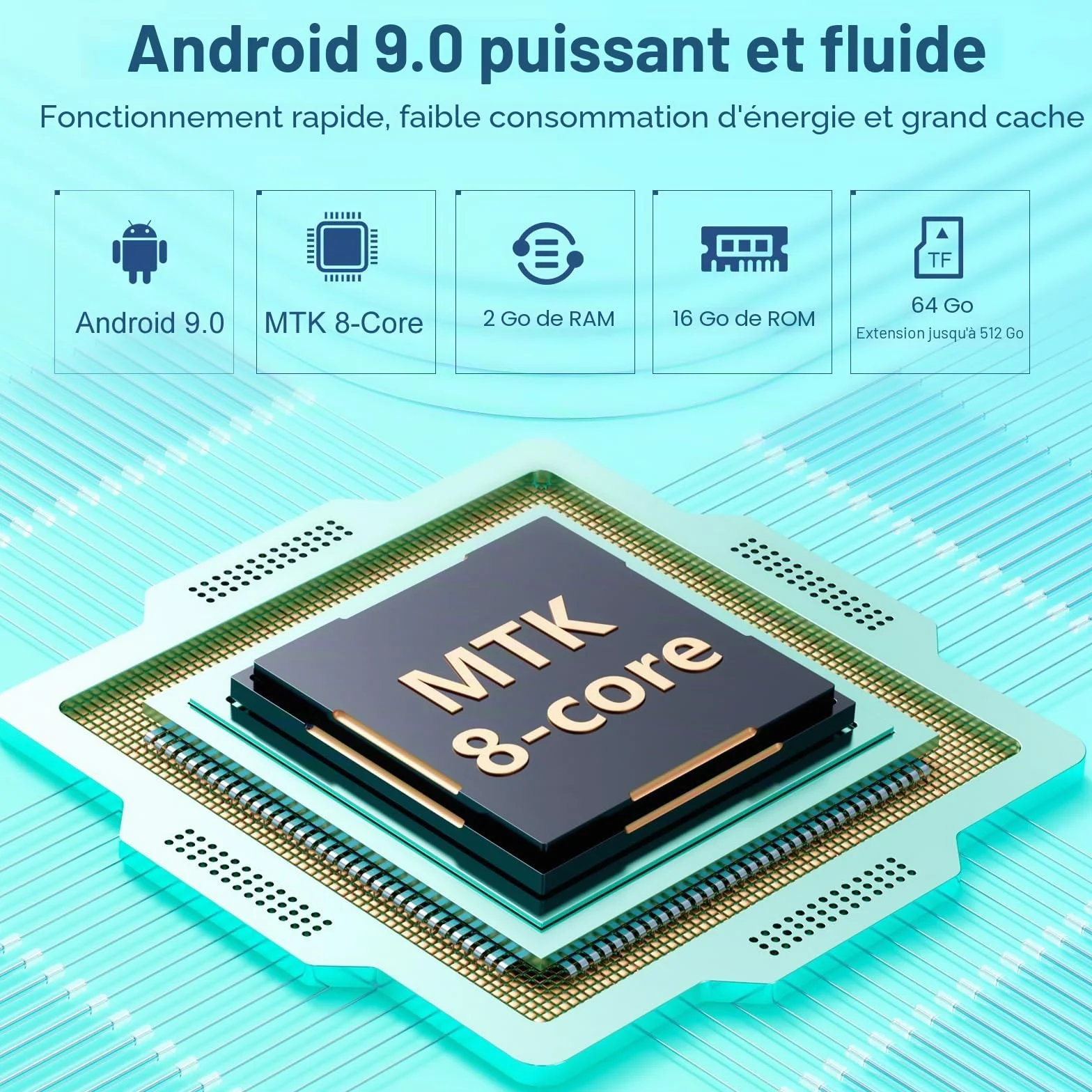 Lecteur MP3 avec Bluetooth et WiFi, Oilsky 80GB 4'' Android 9.0 Lecteur de Musique, MP4 à écran Tactile 1080P, Mp3 Portable avec Spotify, Audible, Deezer (Cyan)