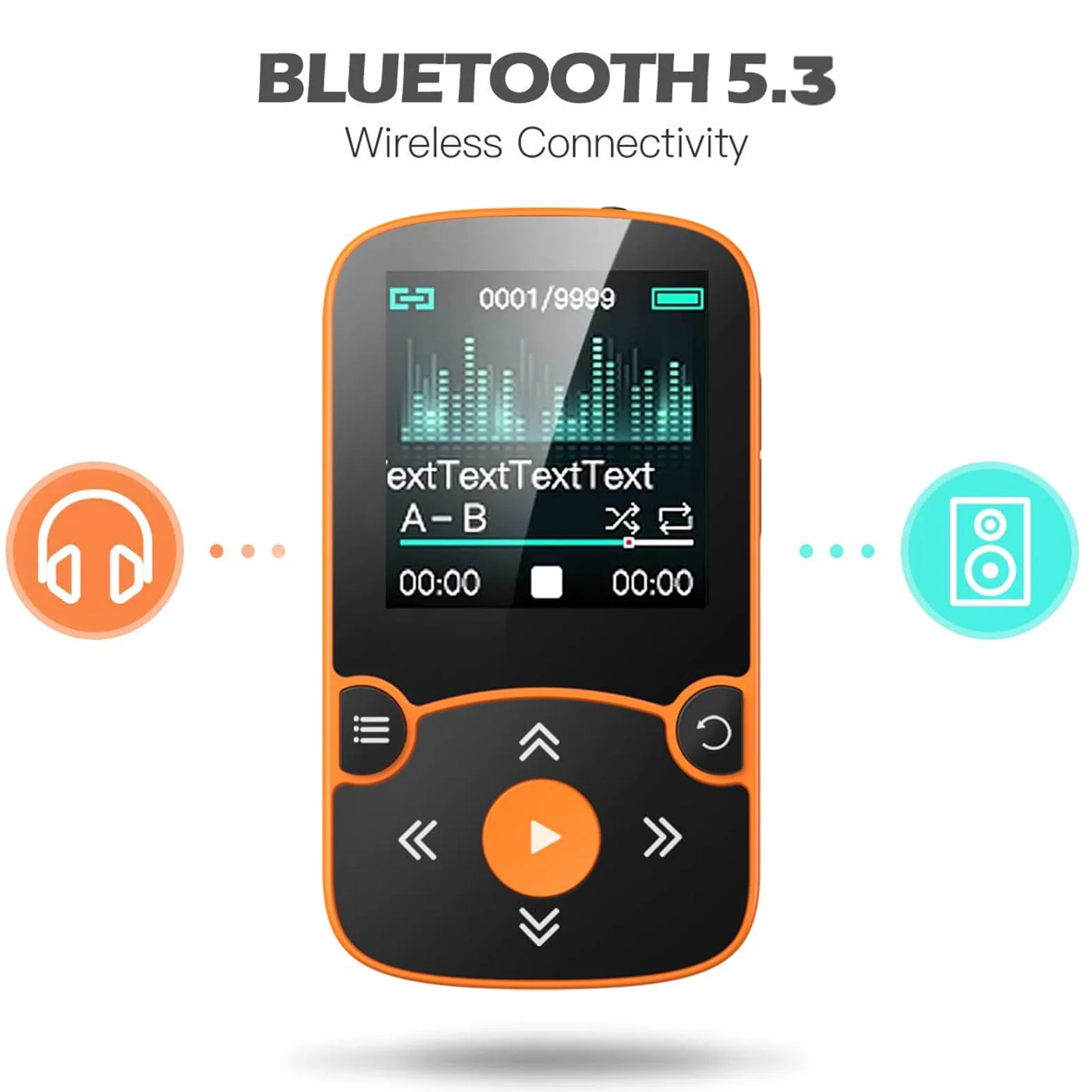 AGPTEK MP3 Bluetooth 5.3 64Go Lecteur Baladeur Sport Portable HiFi avec Clip Radio FM Orange