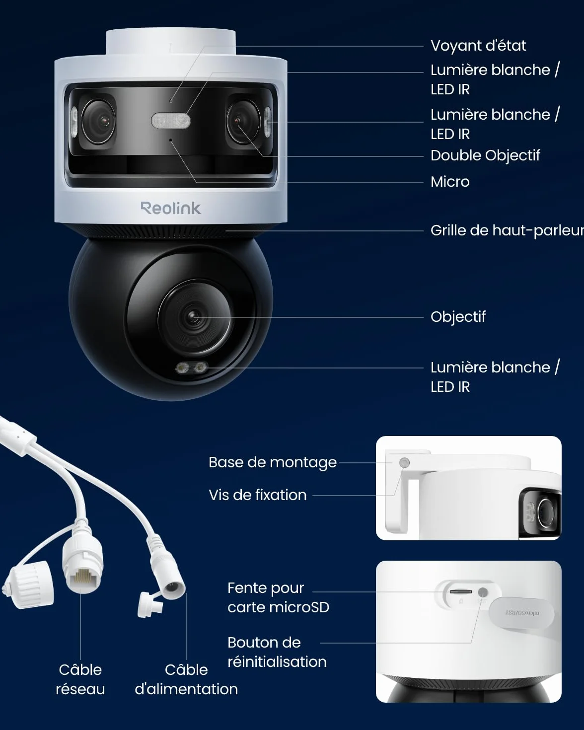 Reolink Camera Exterieur Filaire 10Mpx + 8Mpx à Triple Objectif, Caméra PoE avec Suivi-Synchro, Recherche Vidéo IA, Vision Nocturne Couleur et Infrarouge, Enregistrement 24h/24, OMVI 3i PoE