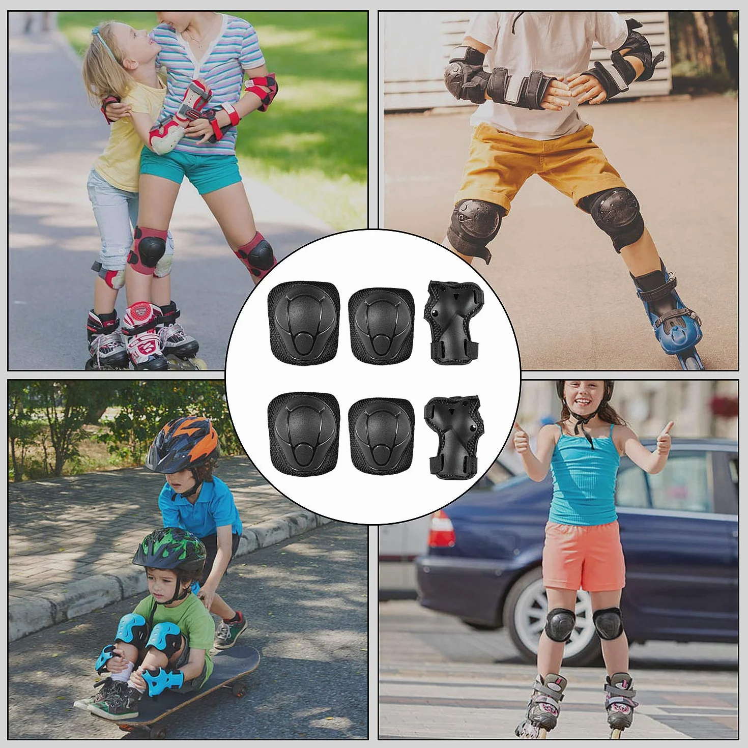 Sets de Protection Enfant Genouillères Coudières 6 Pièces Skateboard Vélo Roller BMX