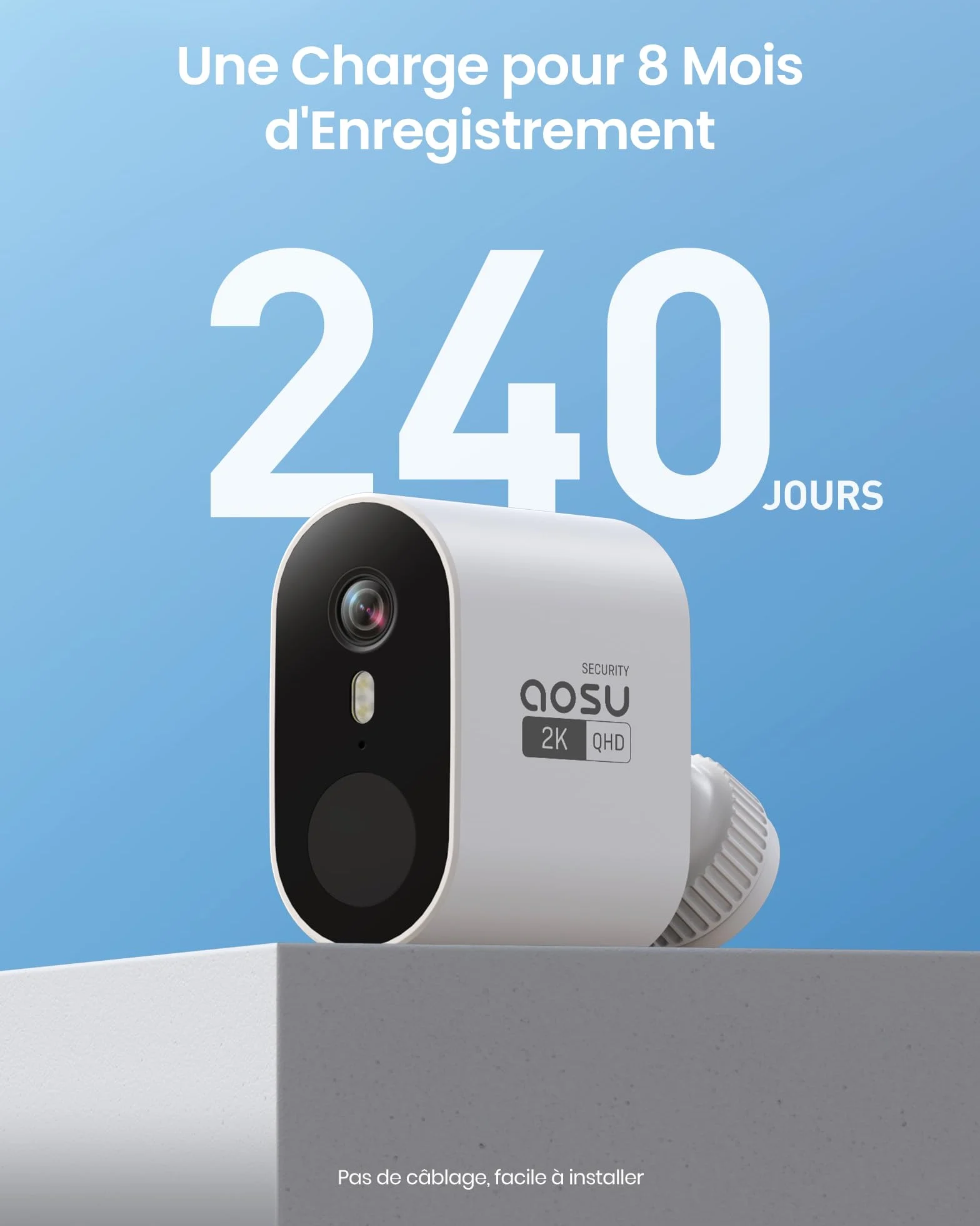 aosu 2K Caméra Surveillance WiFi Extérieure Intérieur sans Fil, 4 Cameras Kit avec aosuBase, sans Abonnement, Ultra Grand Angle, Autonomie Jusqu’à 240 Jours, Alerte Al Détection, Suivi Inter-Caméras