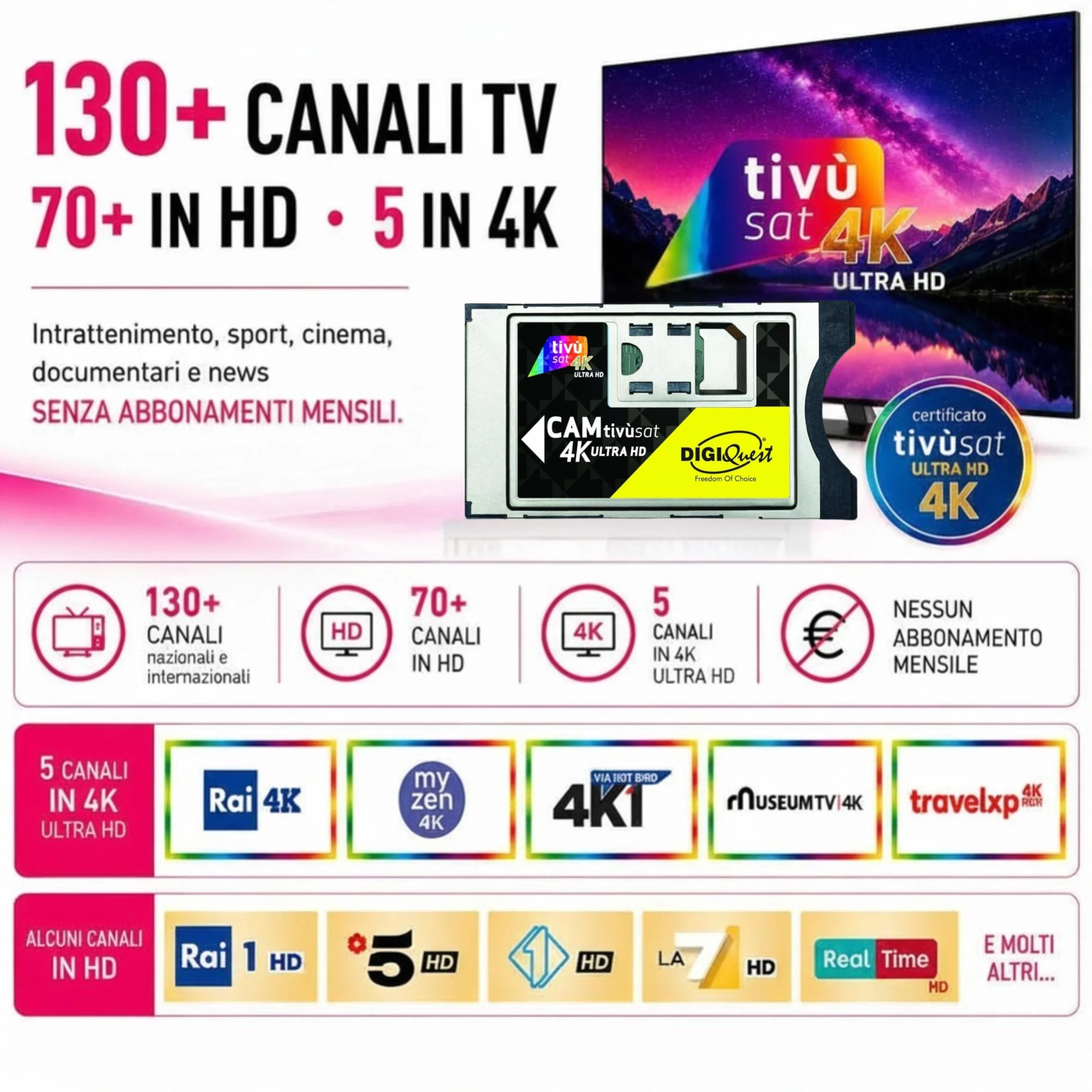 Digiquest CAM Tivùsat 4K Ultra HD - Carte TV Satellite