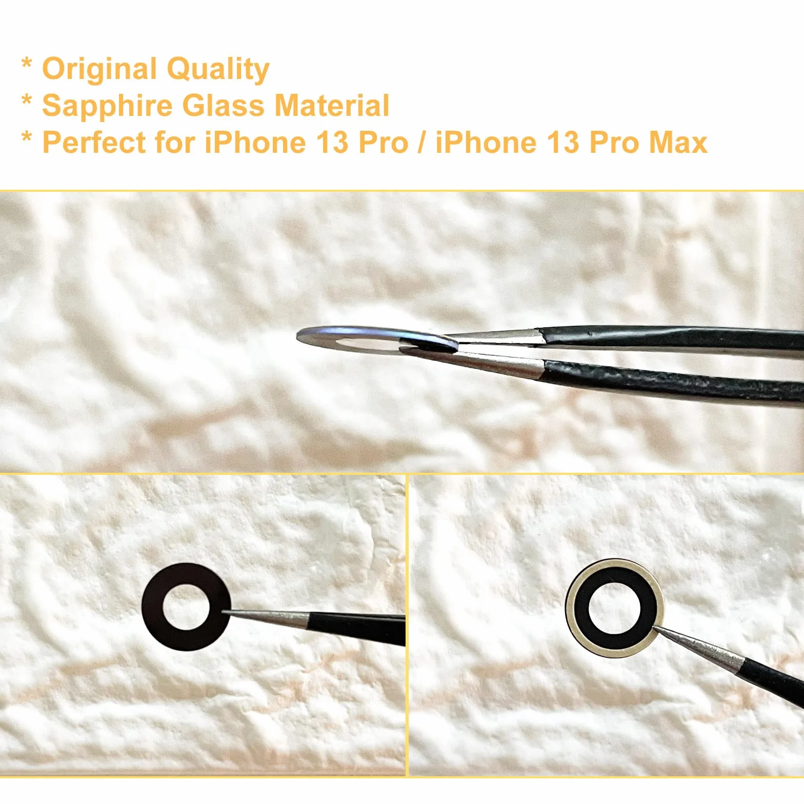 Lentille de rechange d'origine pour caméra arrière iPhone 13 Pro et iPhone 13 Pro Max avec adhésif pré-installé et kit d'outils de réparation