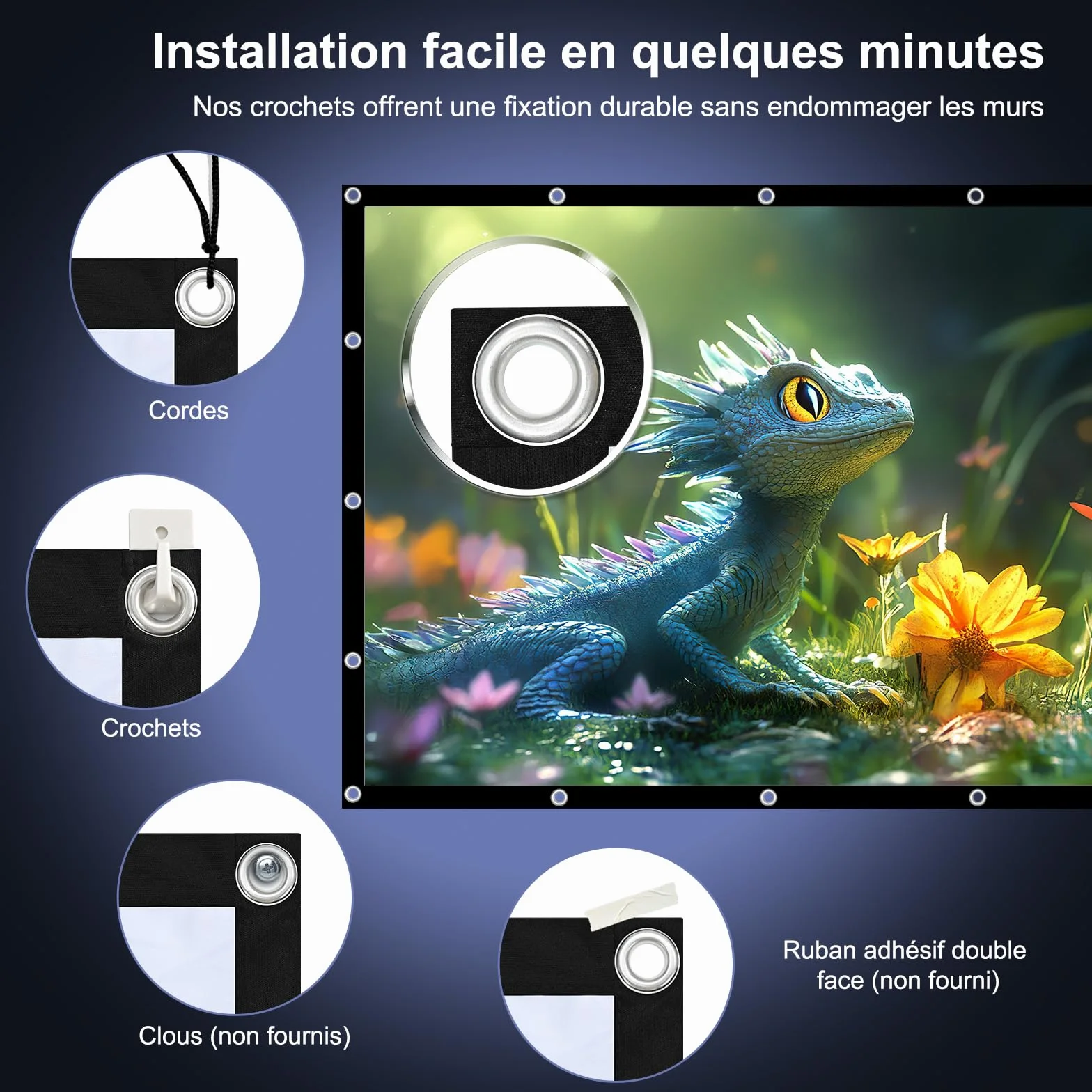 HOPFROG 100 Pouces Écran de Projection Portable Tissu Soie Lavable Antirides 16:9 4K HD Pliable Camping Extérieur Cinéma Maison