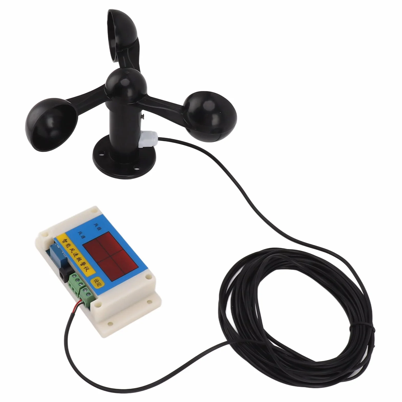 Anémomètre de Grue de Tour 3 Tassemètre de Vitesse du Vent avec Alarme 360° USB 5V Haute Précision 2-12 Niveaux Réglable