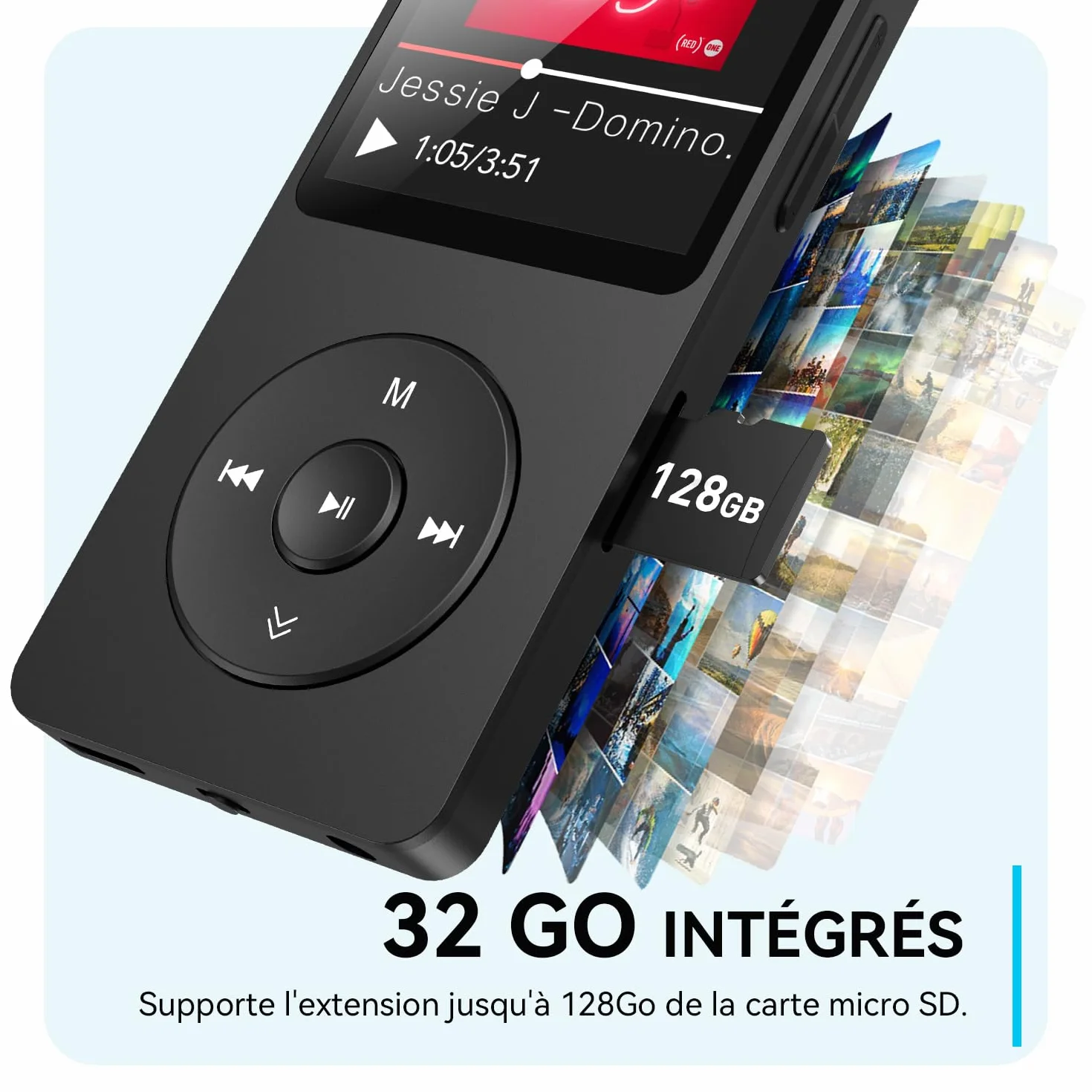 AGPTEK Lecteur MP3 Bluetooth 5.3 32Go HiFi sans Perte 70H Autonomie Baladeur Portable Radio FM Enregistrement