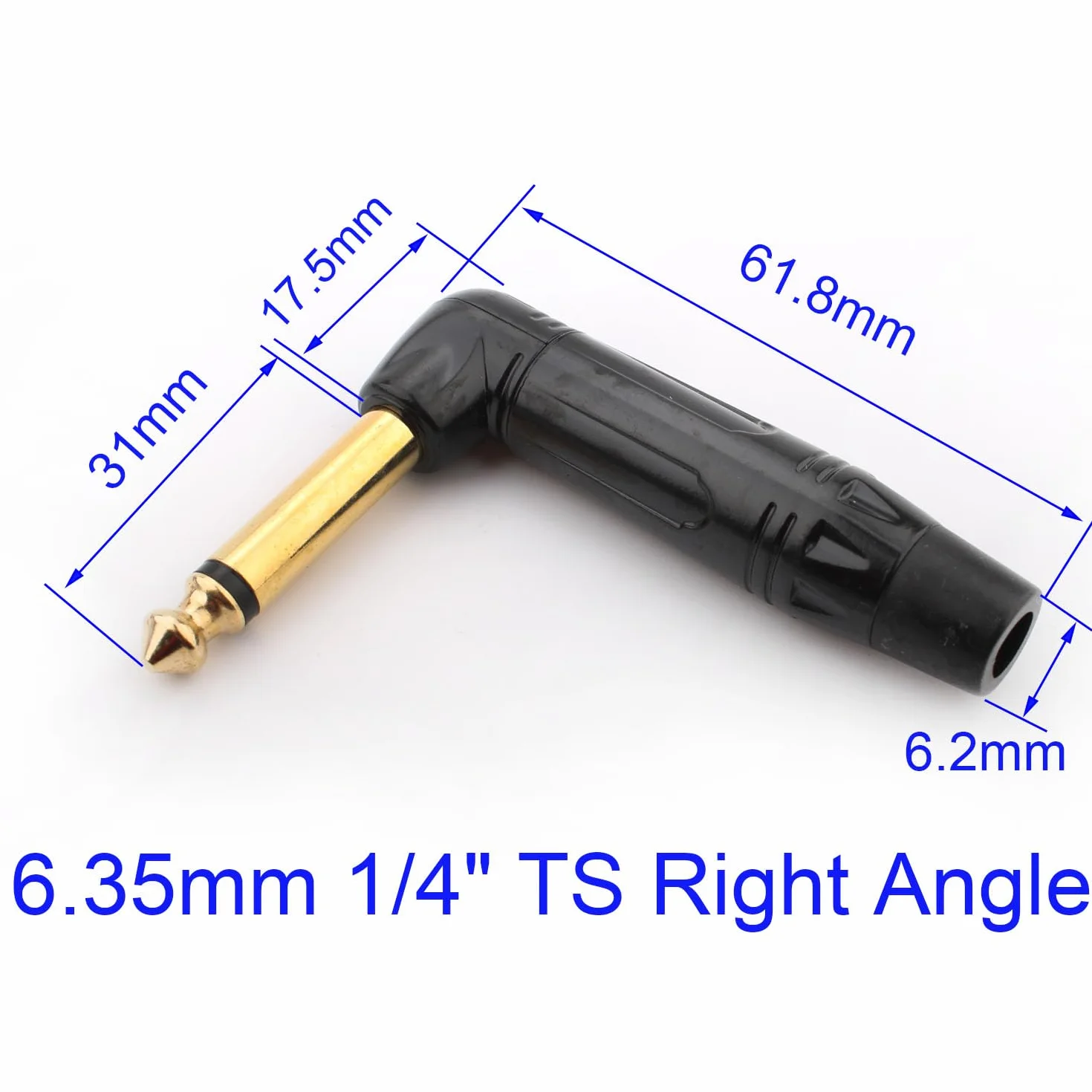RUNCCI-YUN 2 pièces 6.35mm 1/4 "TS souder connecteur Jack,Mono Audio Souder Connecteur connecteur angle droit de 6.35mm,prise de micro 6,35 TS plaqué or pour câbles haut-parleur/guitare/microphone