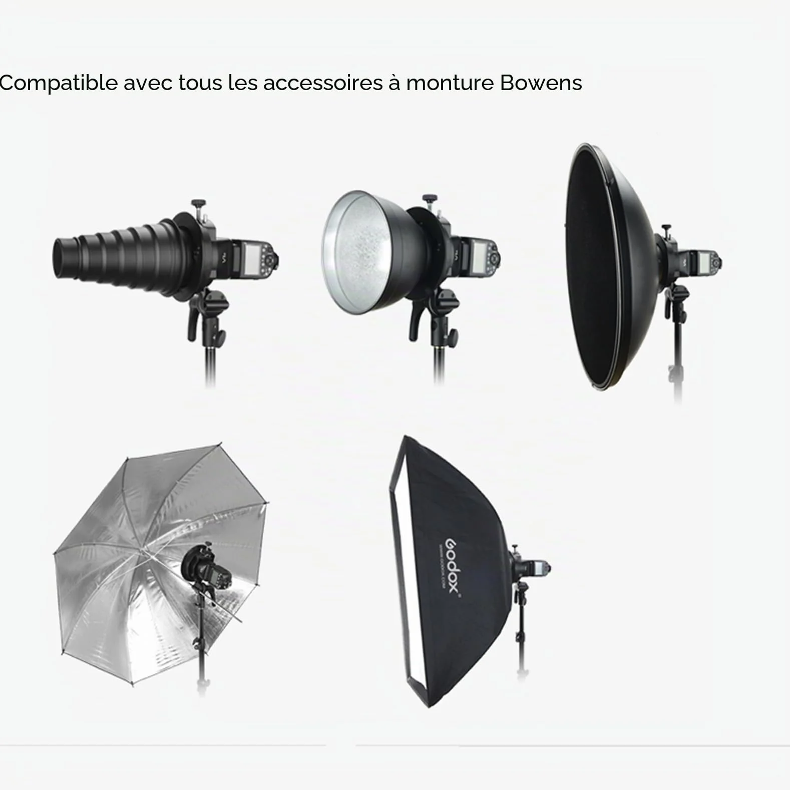 Godox S2 Bowens Support de Flash pour Godox AD200ProII AD400Pro AD300Pro AD300ProII, V1 V1Pro V100 Série, V860II, V860III, TT685II, TT350, TT600, Grande Poignée, Contrôle Précis de l'inclinaison