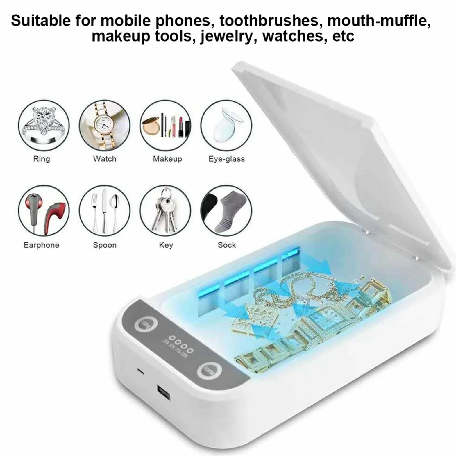 Boîte de Nettoyage désinfectante UV pour téléphone Portable, lumière UVC 360°, Outil de Nettoyage pour téléphone Portable, Accessoire avec Mode de stérilisation Rapide pour