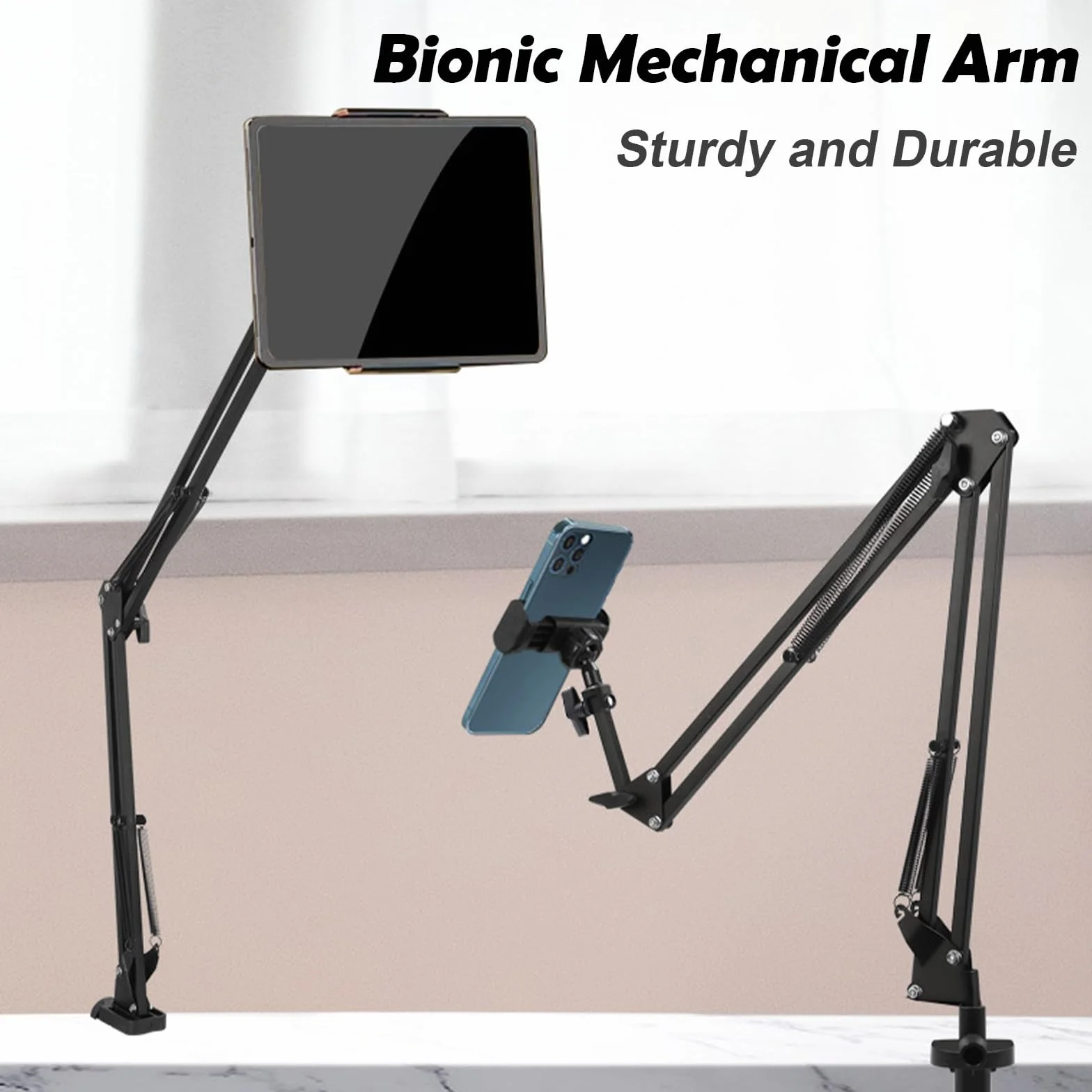 Support Telephone Lit, Flexible Long Bras Rotation 360° Réglable, 4,7-12,9 Pouces, Lisez en Position Allongée sans Avoir à Tenir Votre Kindle, Votre Téléphone Portable ou Votre Tablette