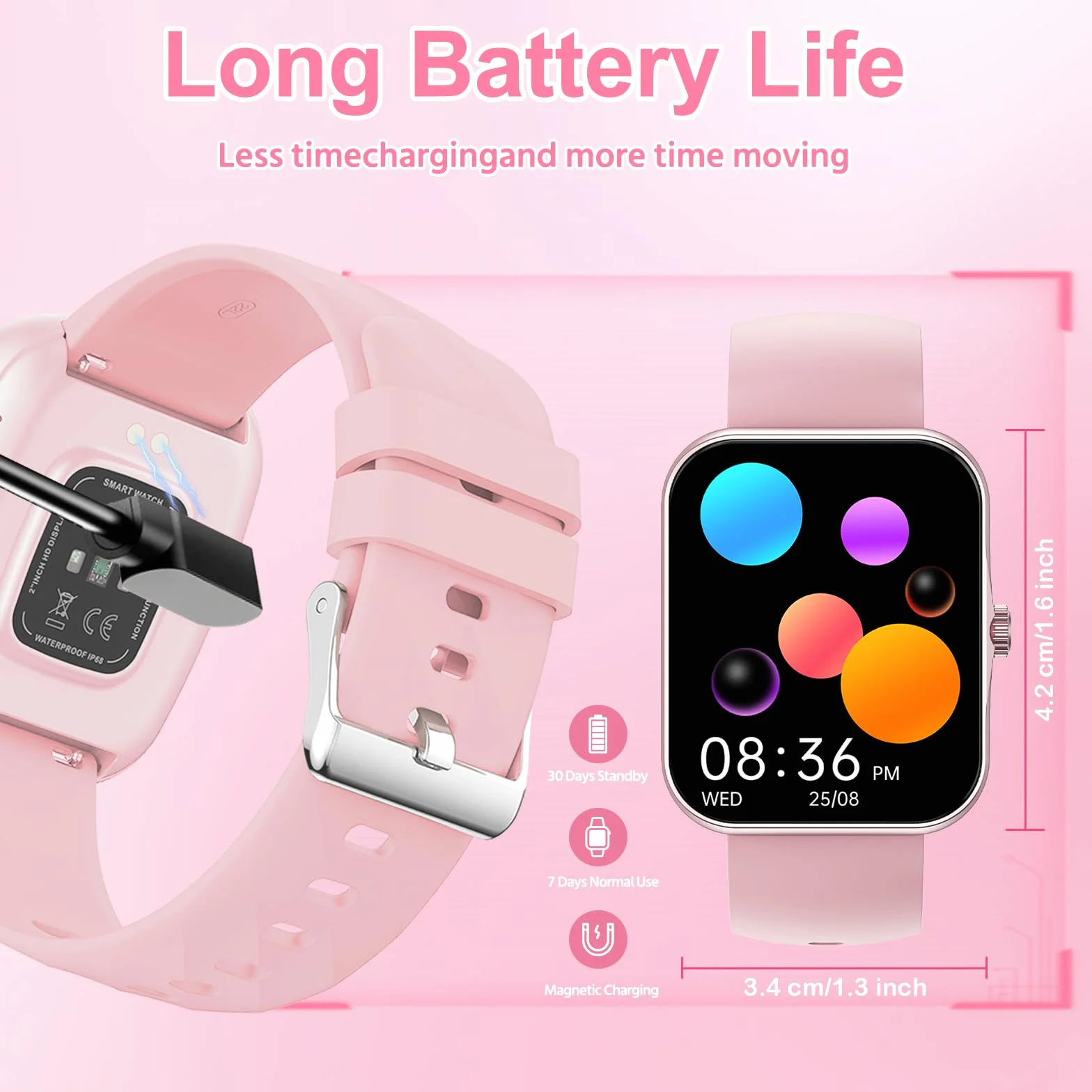 PTHTECHUS Montre Connectée Enfant avec Appel Bluetooth, 1,83" Fitness Tracker pour Garçon Fille 5-16 Ans, 120+ Modes Sport Podomètre Réveil Jeux Étanche IP68 Cadeau Anniversaire, Rose