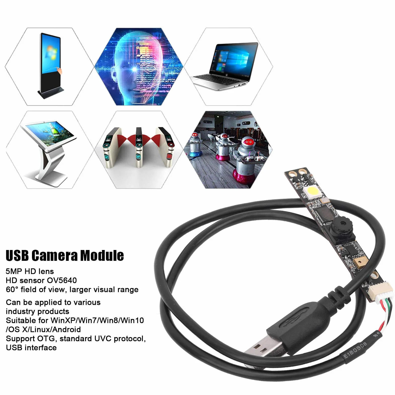 Module de caméra HD,Module de caméra,Module Camera USB Interface USB HD HBV-1825 FF pour WinXP/Win7/Win8/Win10/OS