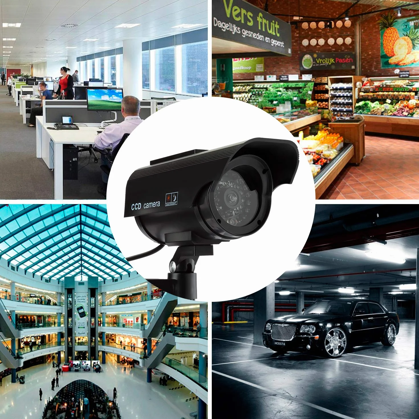 Caméras factices avec Panneau Solaire, Fausse de Sécurité Caméra CCTV avec LED Lumière pour Usage Intérieur Extérieur (4 Pack, Noir)
