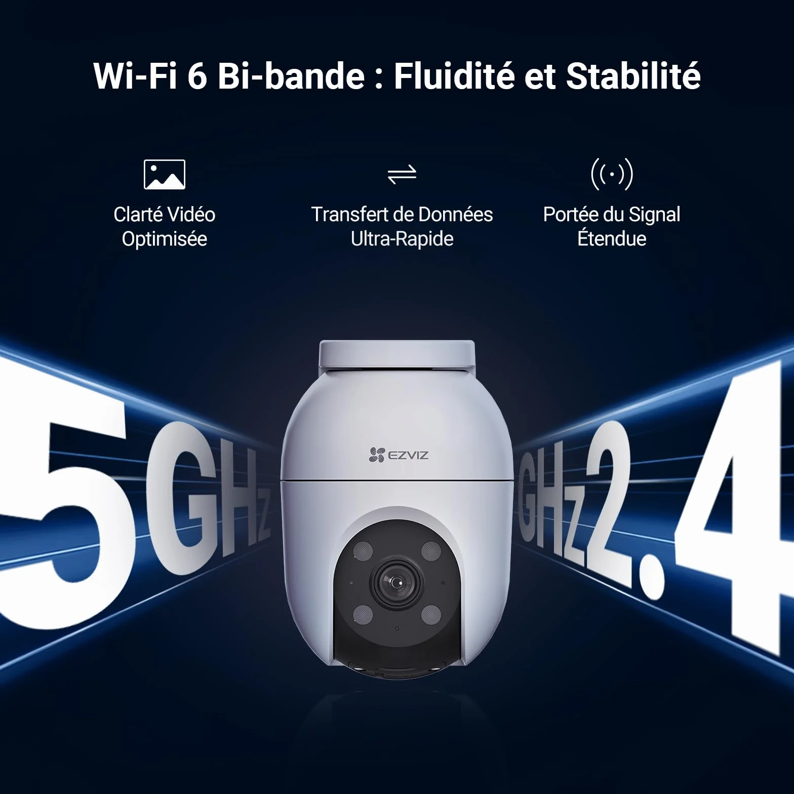 EZVIZ C8c 5MP 2PK Caméra Surveillance WiFi Extérieure 3K 360° Suivi Auto-Zoom Détection IA Humaine Véhicule Vision Nocturne Couleur Double Bande 2.4/5GHz WiFi 6