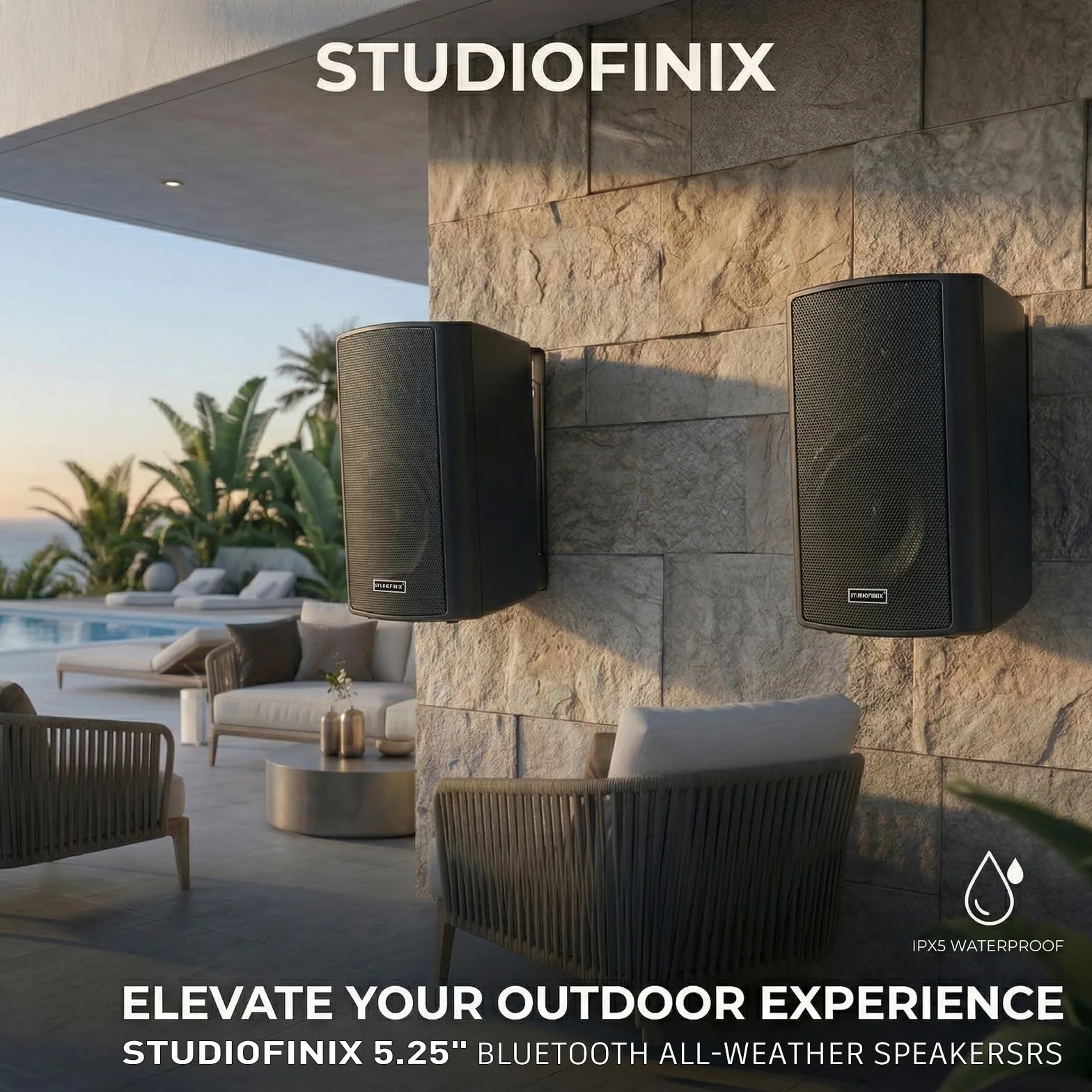Enceintes murales STUDIOFINIX 4 Pouces 200W étanches Bluetooth 5.1, Multi-Sync + télécommande IR. Intérieur/extérieur, terrasse, Garage, Jardin (401BLE, Noir, Paire)