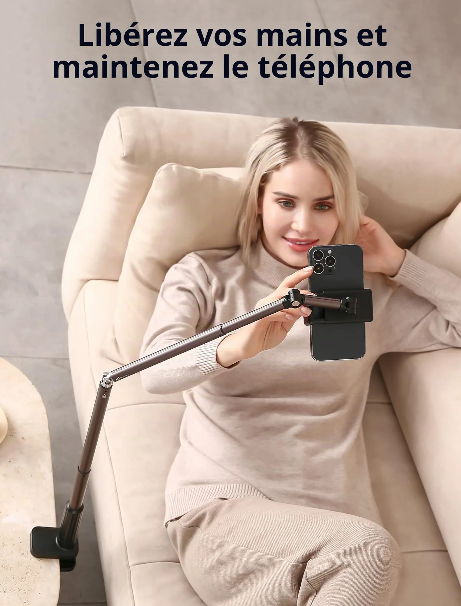 JSAUX Support de téléphone pour Bureau et lit, Support de téléphone Flexible Universel à 360° avec Pince de Serrage pour Table de Chevet, Compatible avec iPhone 14, 13, 12, 11, etc. [Noir]