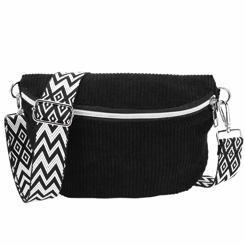Sac banane en velours côtelé avec sangle réglable, sac de poitrine pour homme et femme