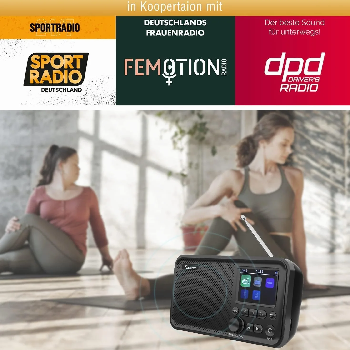 LEICKE Radio Portable avec Bluetooth 5.0 | Radio Dab/Dab+ et FM, écran Couleur 2,4", 80 préréglages, Radio de Cuisine avec câble ou Batterie de 2000mAh, Connexion MicroSD/TF/AUX, Fonctions d'alarme