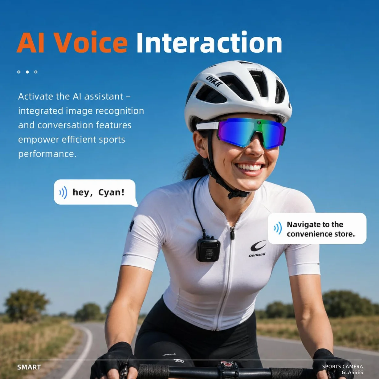 Lunettes Intelligentes 4K AI, Caméra 8MP, Lunettes de Sport Bluetooth avec Commande Vocale, Stabilisation EIS, IP54 pour Le Cyclisme, Le Ski, la Randonnée (Orange Rouge)