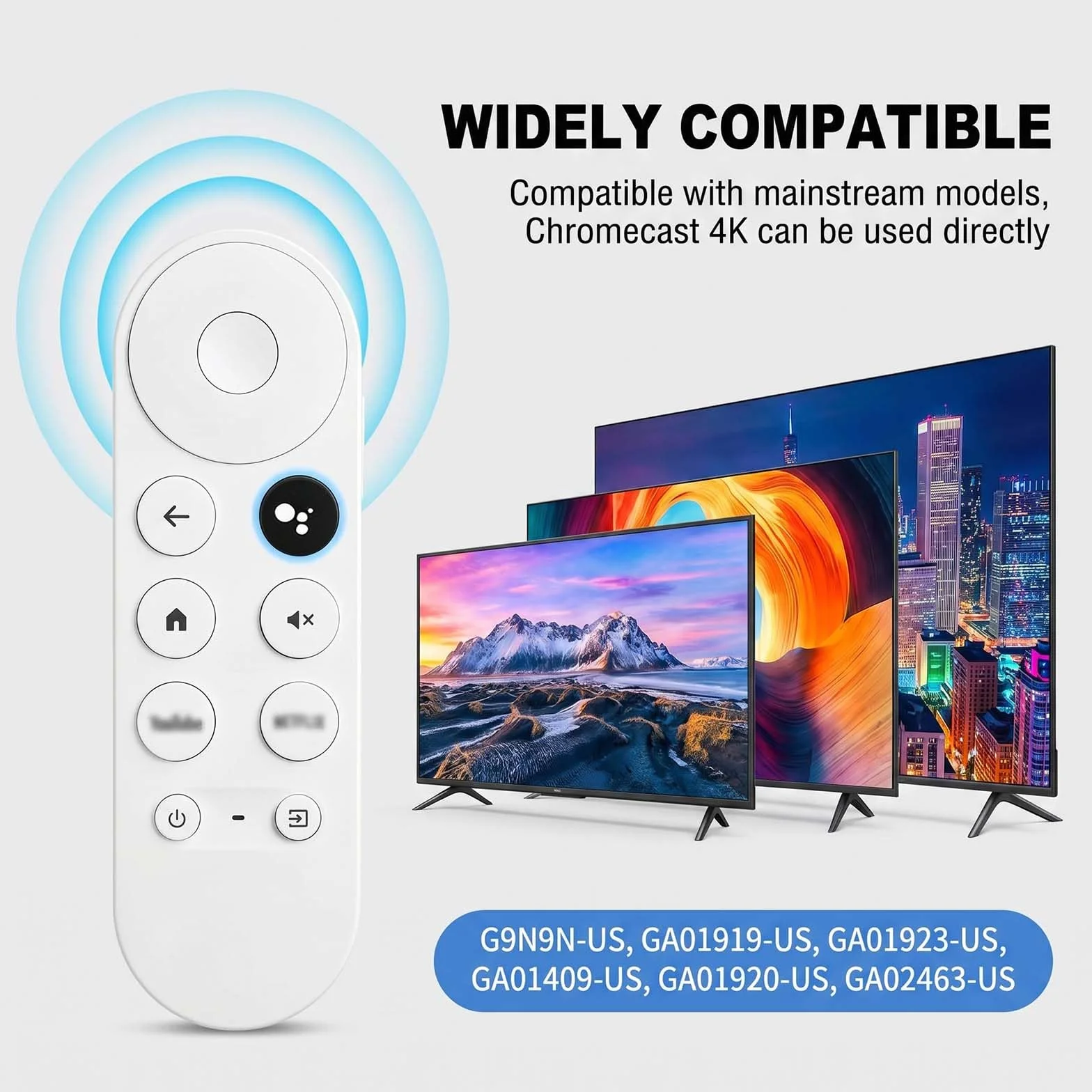 Telecommande pour Chromecast Google TV 4K HD Snow, Telecommande Bluetooth Vocale G9N9N, Remplacement Télécommande pour Google avec Netflix et Youtube Buttons