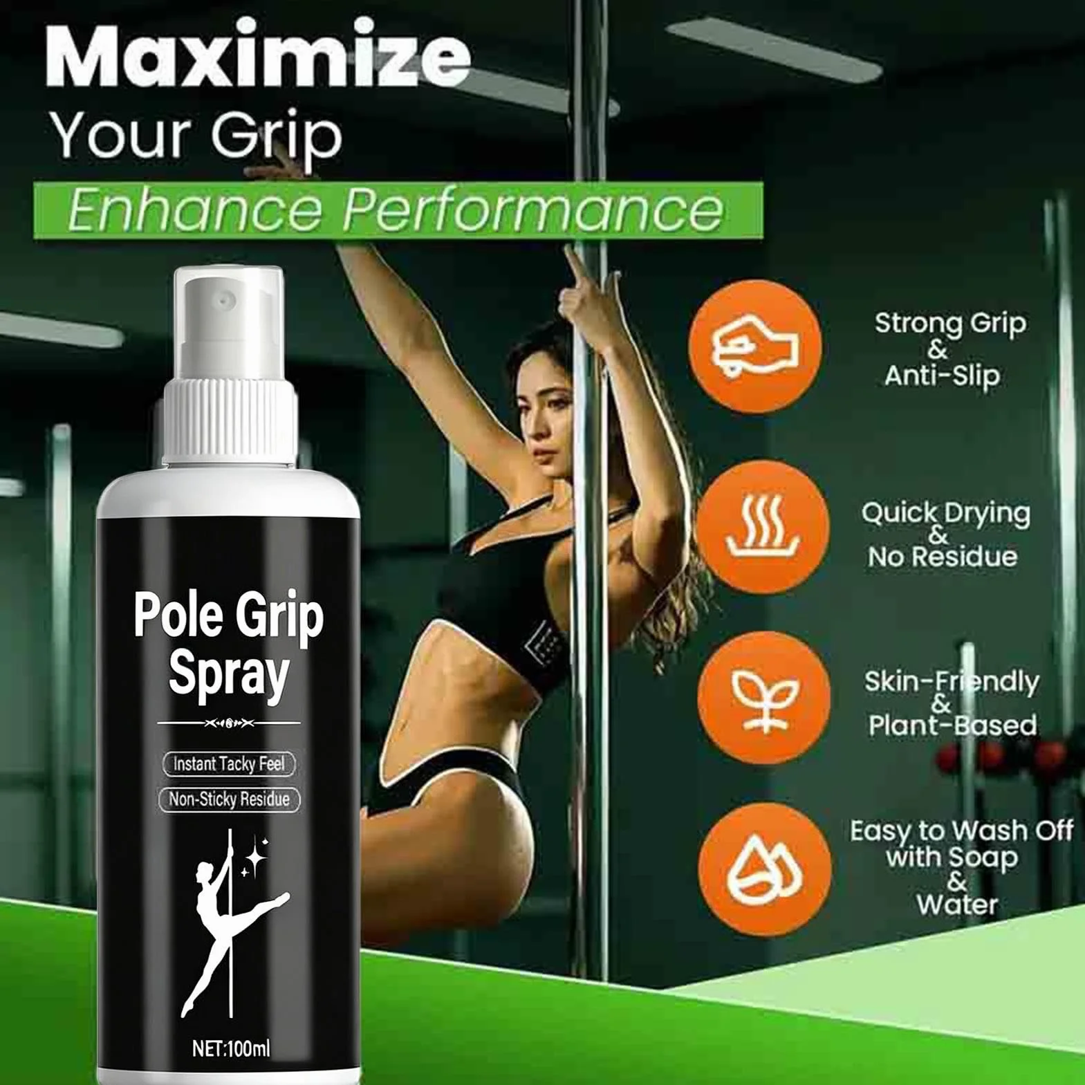 Spray Grip pour Pole Dance - Brume Asséchante 100ml - Renforçateur d'Adhérence - Entraînement, Gym, Yoga, Fitness