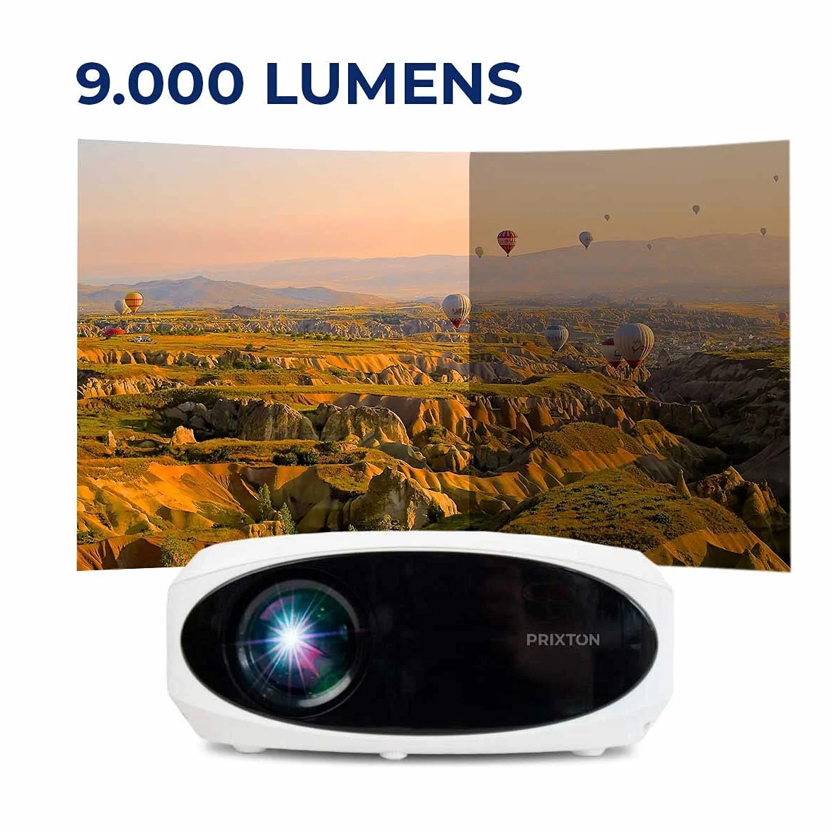 PRIXTON Vidéoprojecteur Portable Picasso WiFi 9000 Lumen 260 ANSI Full HD 4K Écran 100" Télécommande HDMI USB MicroSD