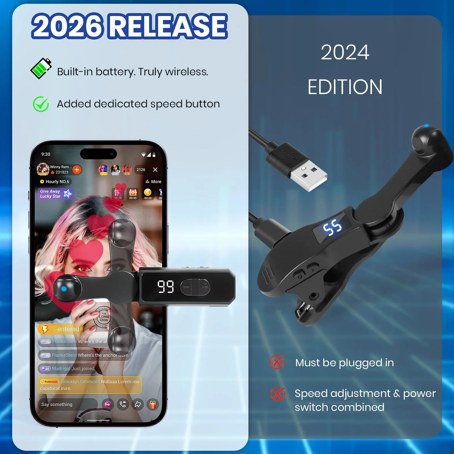 TikTok TikTok – Appareil tactile automatique avec 198 vitesses réglables, rechargeable, clic instantané pour likes en direct, tâches de réseaux sociaux (noir)