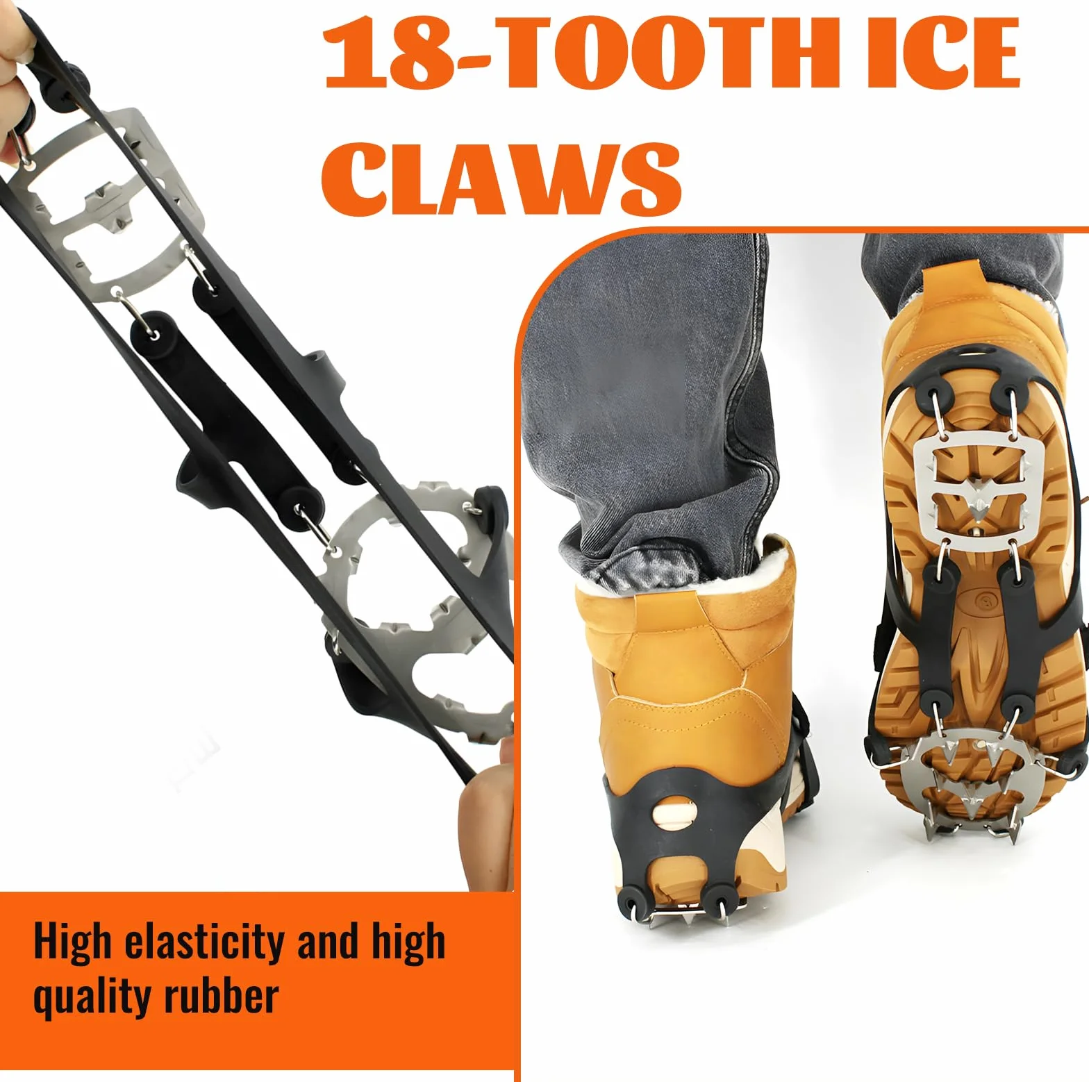 Crampons antidérapants pour chaussures de randonnée, lot de 2 paires, noir, taille L