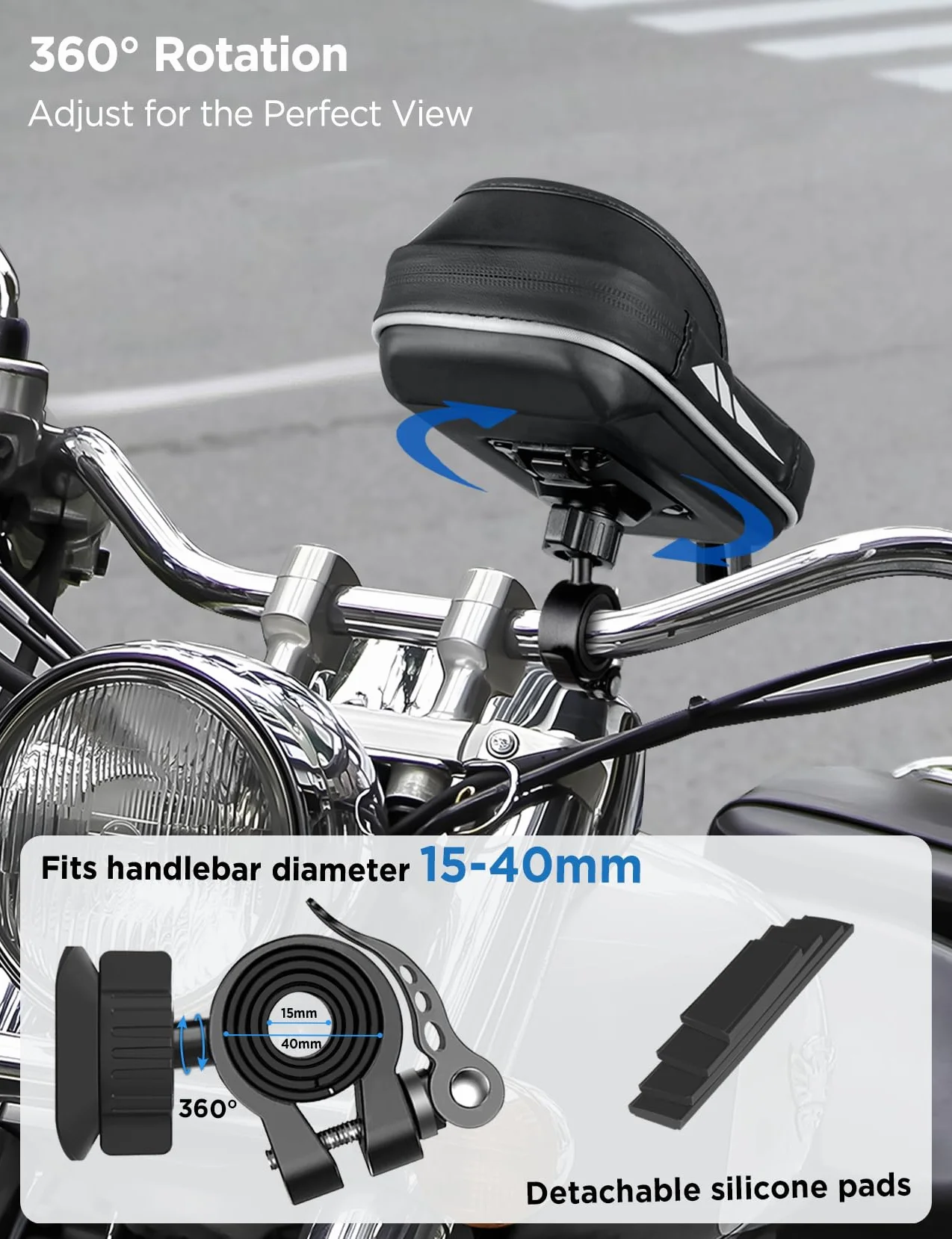 Vitalismo Support Téléphone Velo Moto Etanche, Sacoche de Guidon Vélo avec Housse de Pluie Espace Rangement Rotation 360 Porte Téléphone Vélo VTT Cyclisme sous 7 Pouces