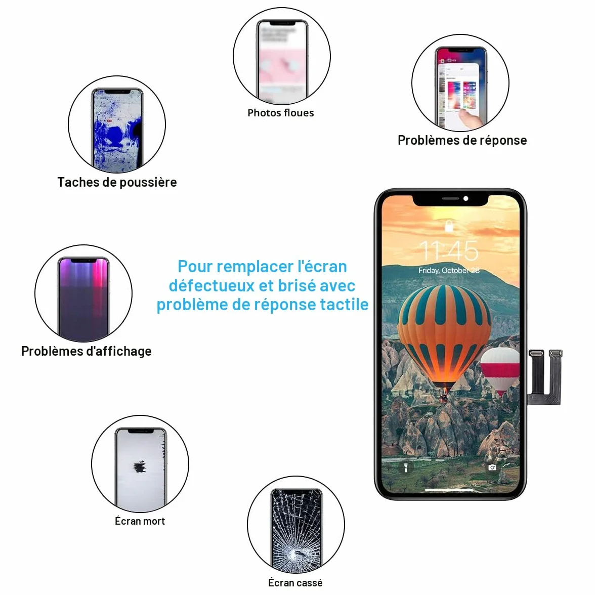 Dinow Écran Tactile de Rechange pour iPhone 11 d'écran LCD 6,1"(Noir) iphone 11 Ecran Tactile Digitizer Assembly +Kit De Réparation Complet Modèle: A2111, A2223, A2221