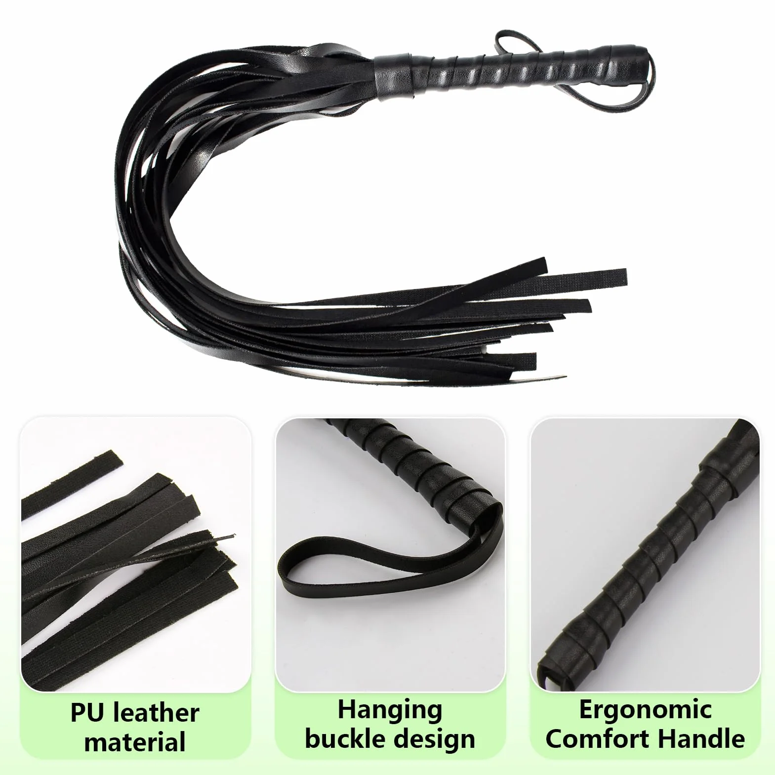 Fouet en Cuir Frangé 55cm Cravache Équitation Poignée Antidérapante Accessoire Entraînement