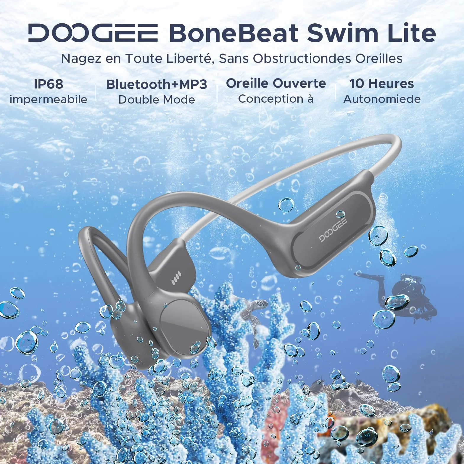 ECouteurs à Conduction Osseuse, Etanches Ip68, Écouteurs de Natation, Avec Une Autonomie de 10H, Bluetooth 5.4 Sans Fil, 32 Go, Mp3 Double Mode, Pour Le Cyclisme, Natation et Remise en Forme