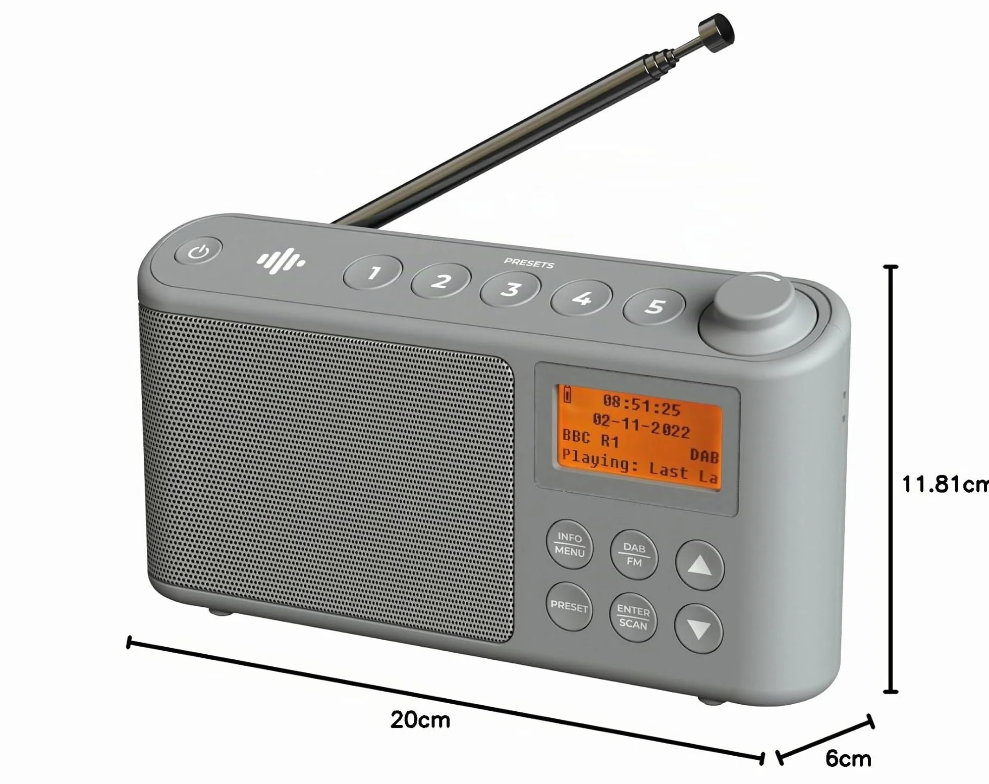 Radio DAB/DAB+ FM Portable Numérique avec Batterie et Chargement USB 15 Heures Gris