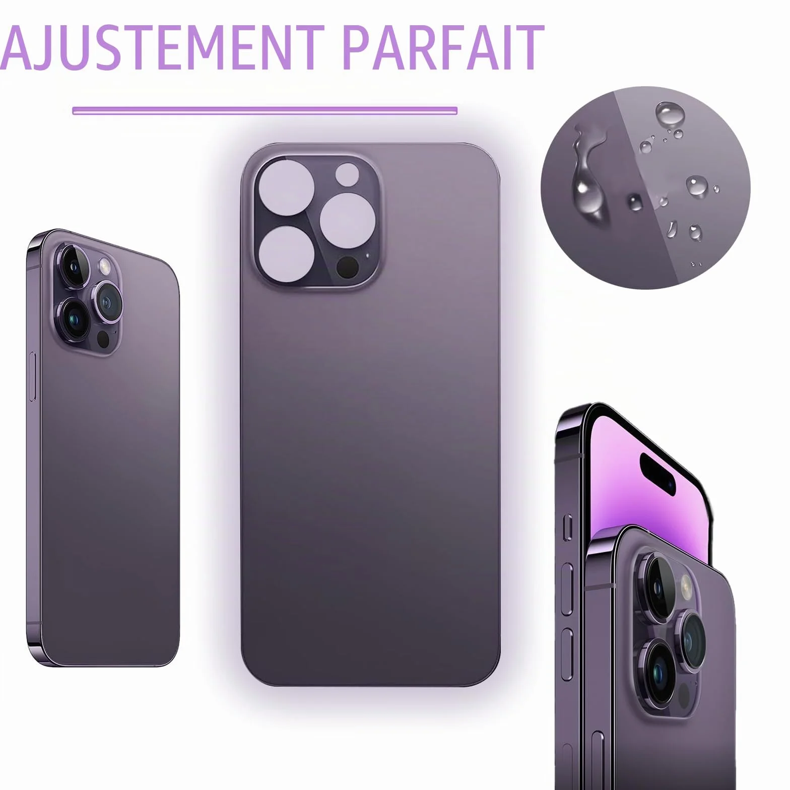 14 Pro Max Verre arrière de Rechange pour iPhone 14 Pro Max 6,7" avec kit d'outils Repar, Violet foncé