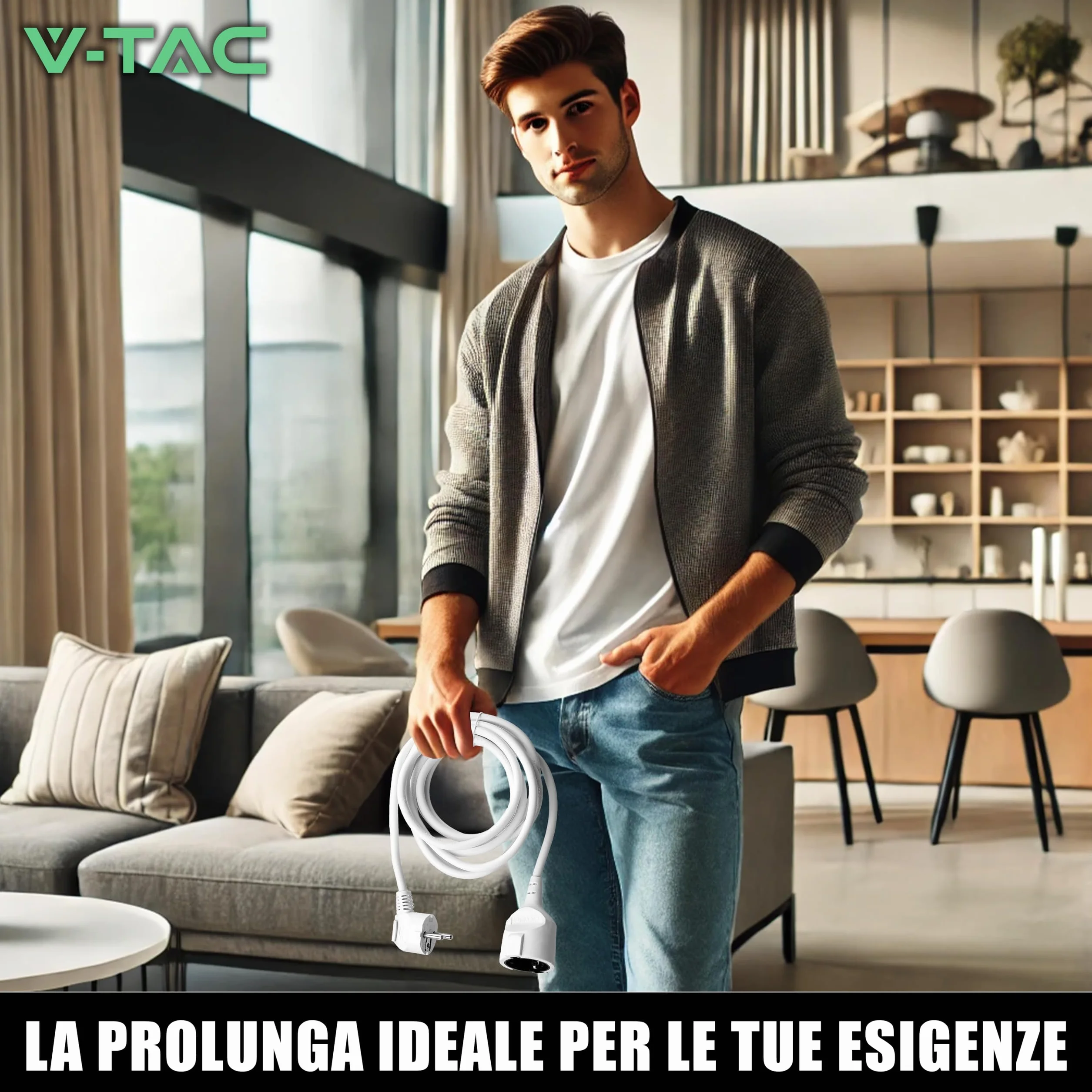 V-TAC Rallonge Électrique 5 MÈTRES - Prise Shuko - Prolongateur Électrique de Câble pour la Maison, Le Bureau, Le Magasin, Le Travail - Super résistante - Charge maximale 3680W