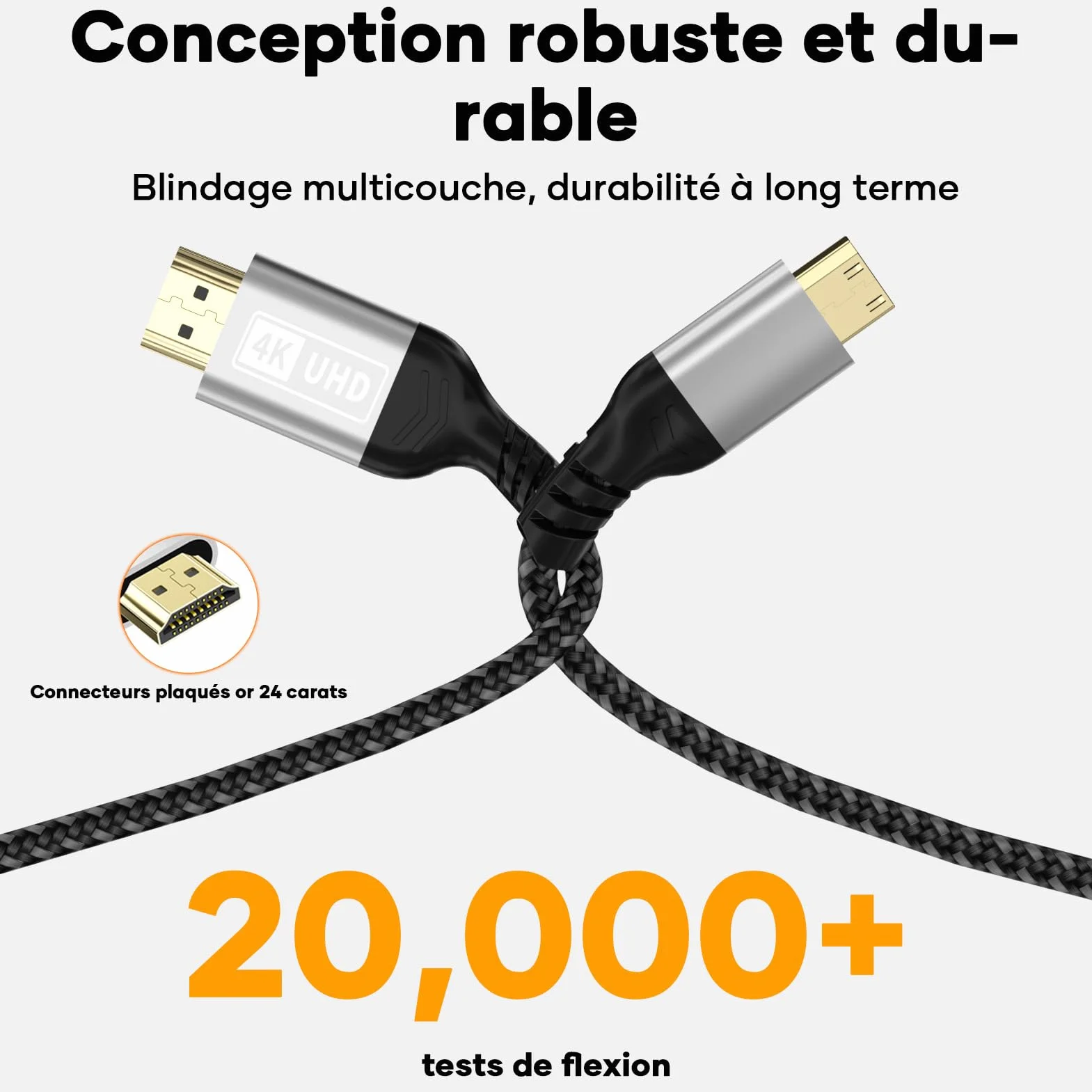 Câble Mini HDMI vers HDMI 3M,4K@60Hz Câble mini hdmi,Câble HDMI vers Mini HDMI Supporte UHD 3D HDR ARC,Compatible avec Raspberry Pi Zero Canon Nikon Caméra Tablette Projecteur Caméscopes