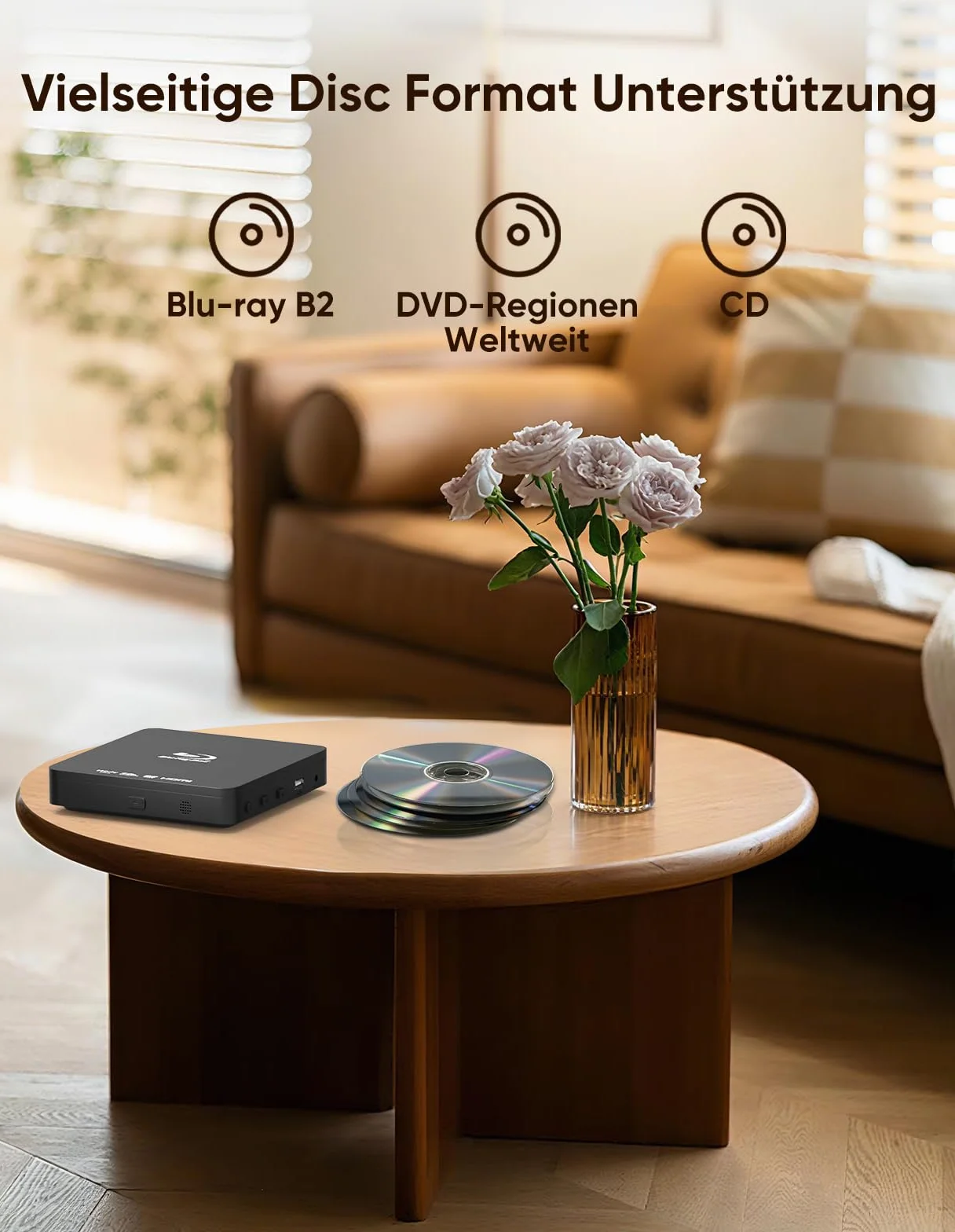 Lecteur Blu Ray 1080P Blu Ray pour home cinéma - Lecture de tous les DVD et région B 2 Blu Rays - Prise en charge d'une clé USB 128 Go avec sortie HDMI et AV - Convertisseur PAL NTSC et câble de